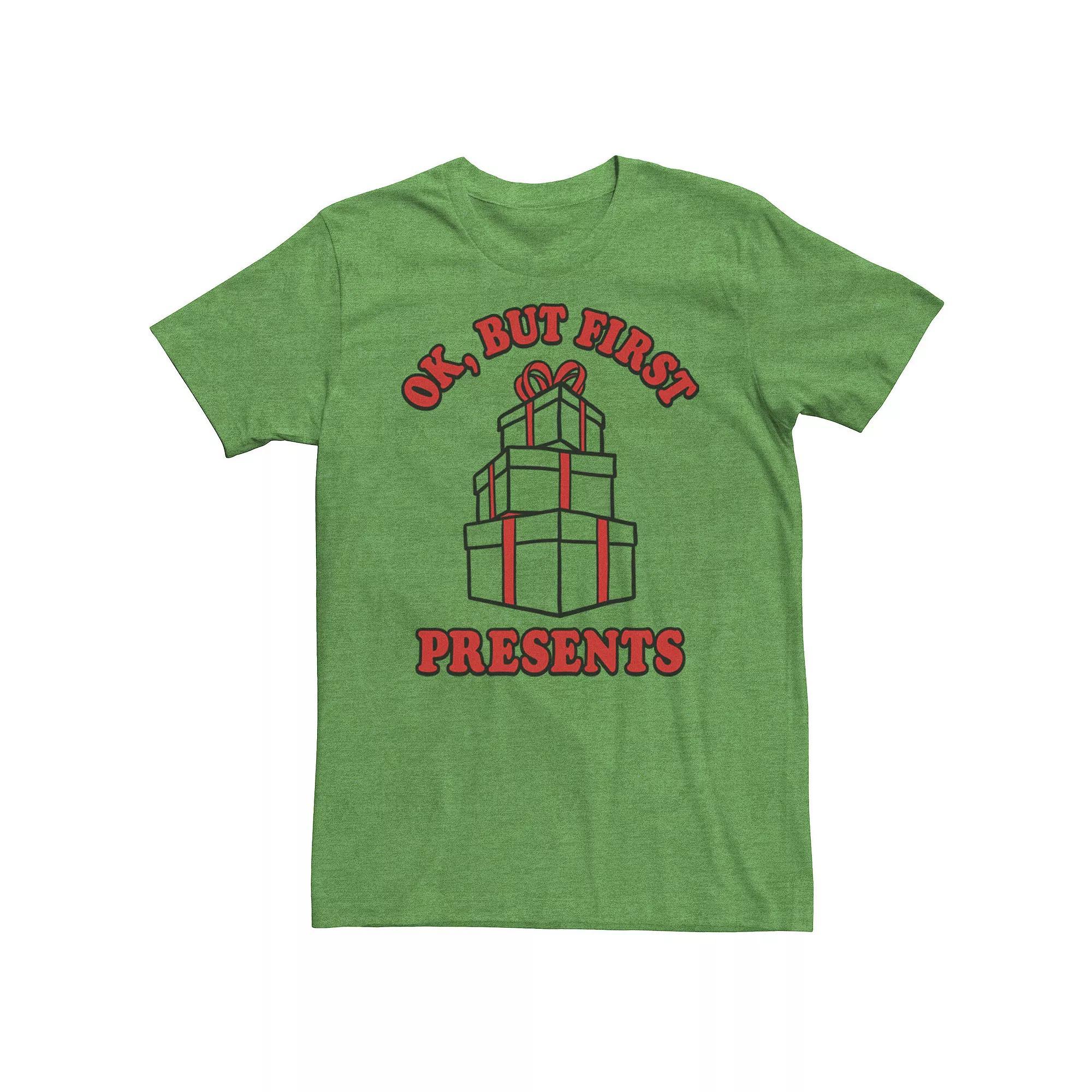 Men's Ok But First Presents Christmas Tee, Size: XL, Kelly Grey Product Image