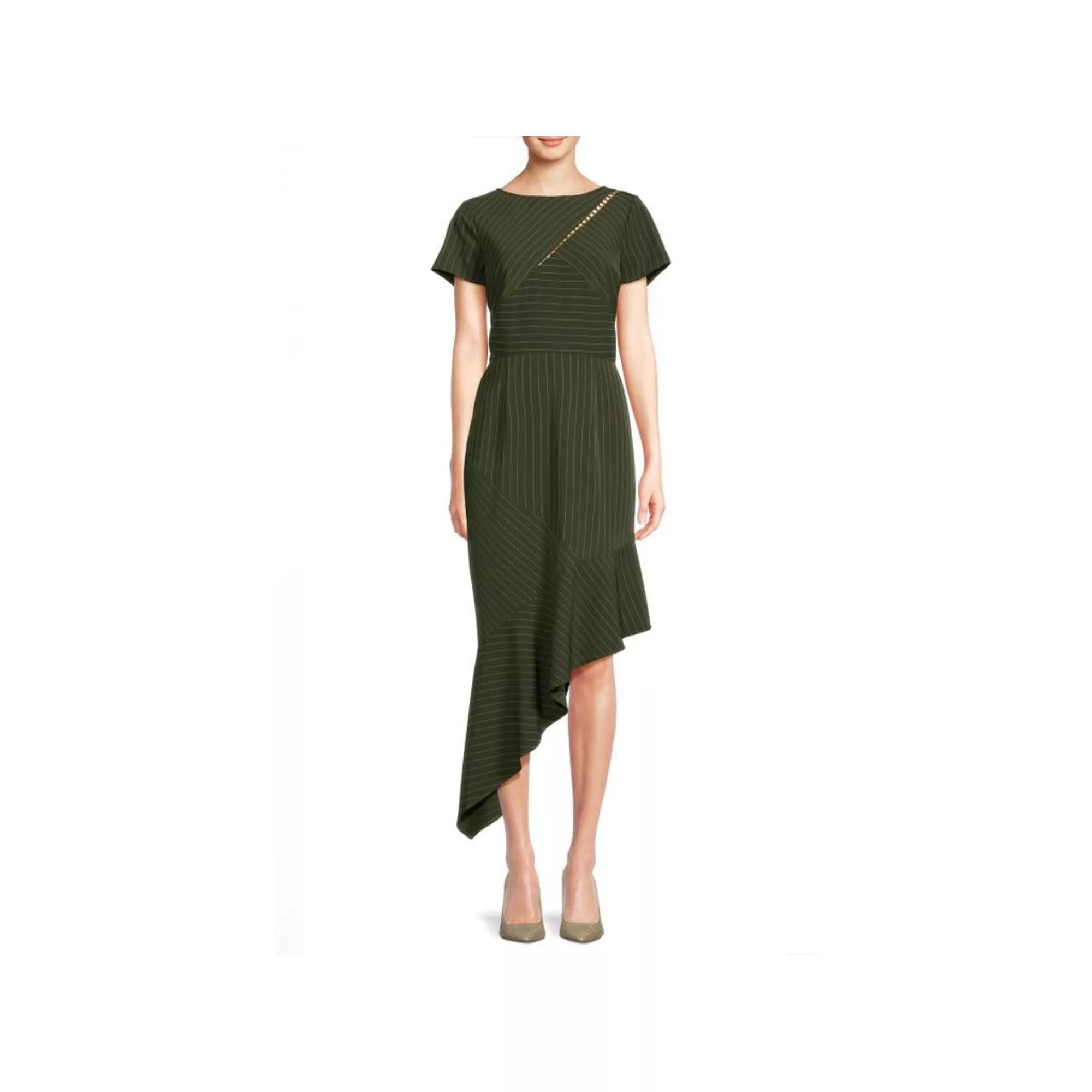 Women's Focus By Shani Asymmetrical Striped Sheath Midi Dress, Size: 16, Green Product Image