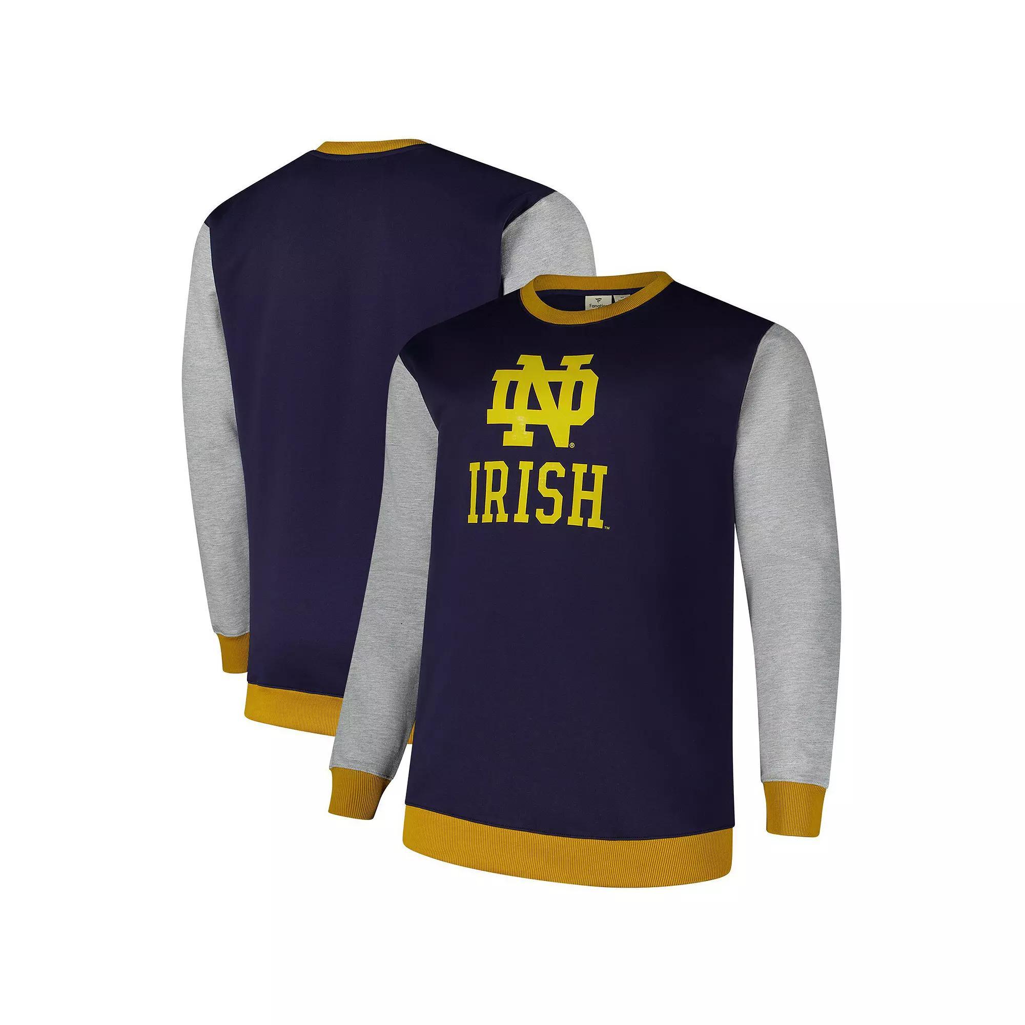 Men's Fanatics  Navy Notre Dame Fighting Irish Contrast Sleeve Large Chest Pullover Sweatshirt, Size: 3XLT, Blue Product Image