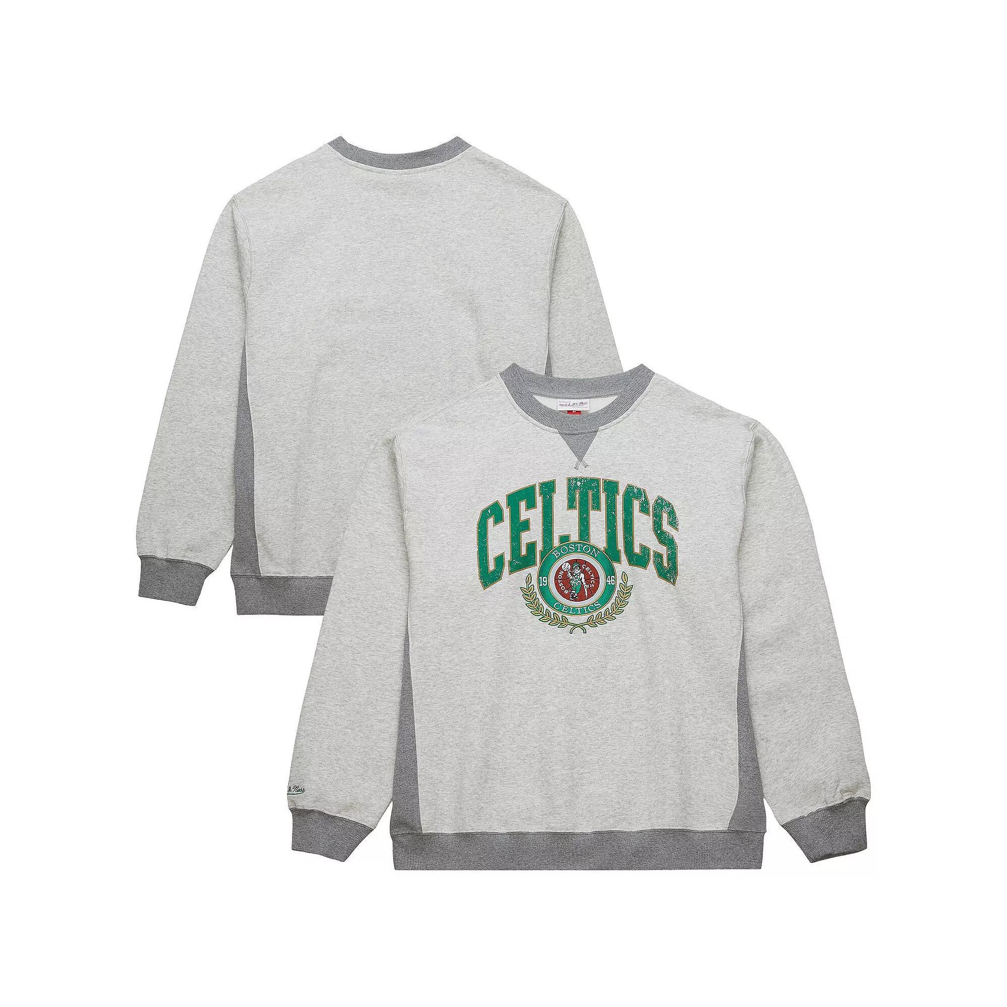 Men's Mitchell & Ness Heather Gray Boston Celtics  Vintage Logo Pullover Sweatshirt, Size: Small, Grey Product Image