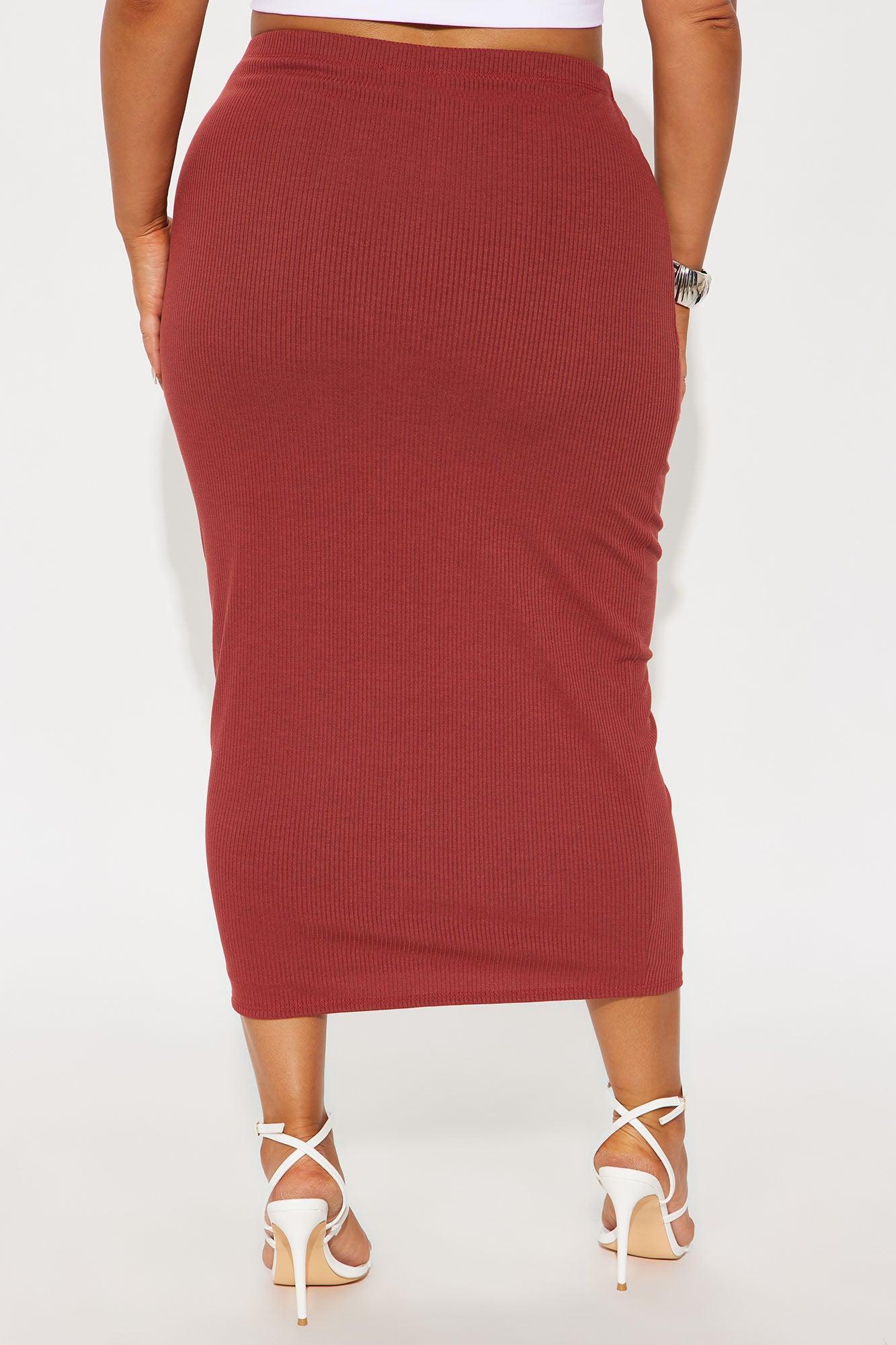 Jess Double Lined Ribbed Midi Skirt - Rust Product Image