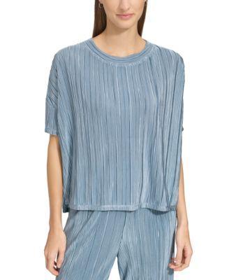 Andrew Marc Sport Womens Short-Sleeve Boxy Plisse Top Product Image