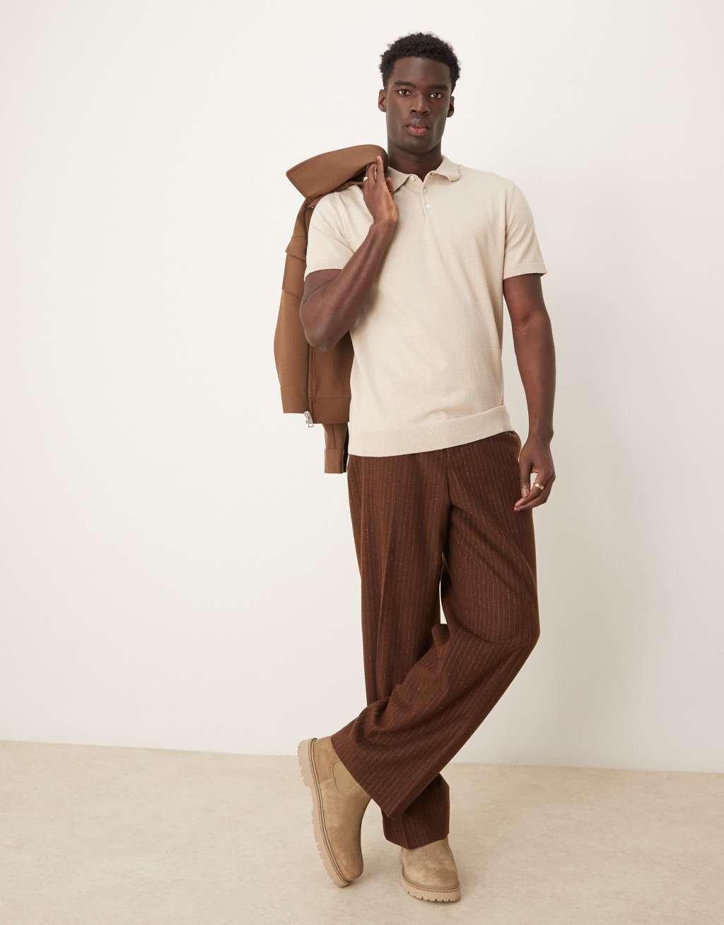 Selected Homme knitted polo shirt in cream Product Image