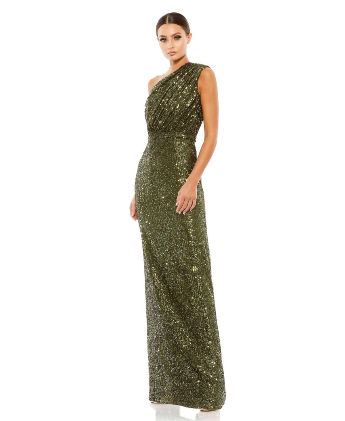 Womens Metallic One-Shoulder Gown Product Image