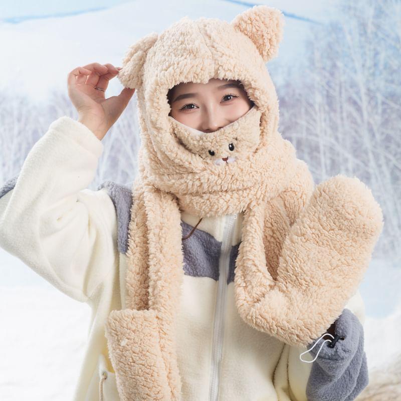 Set:  Fleece Lined Balaclava + Face Cover + Scarf + Gloves Product Image