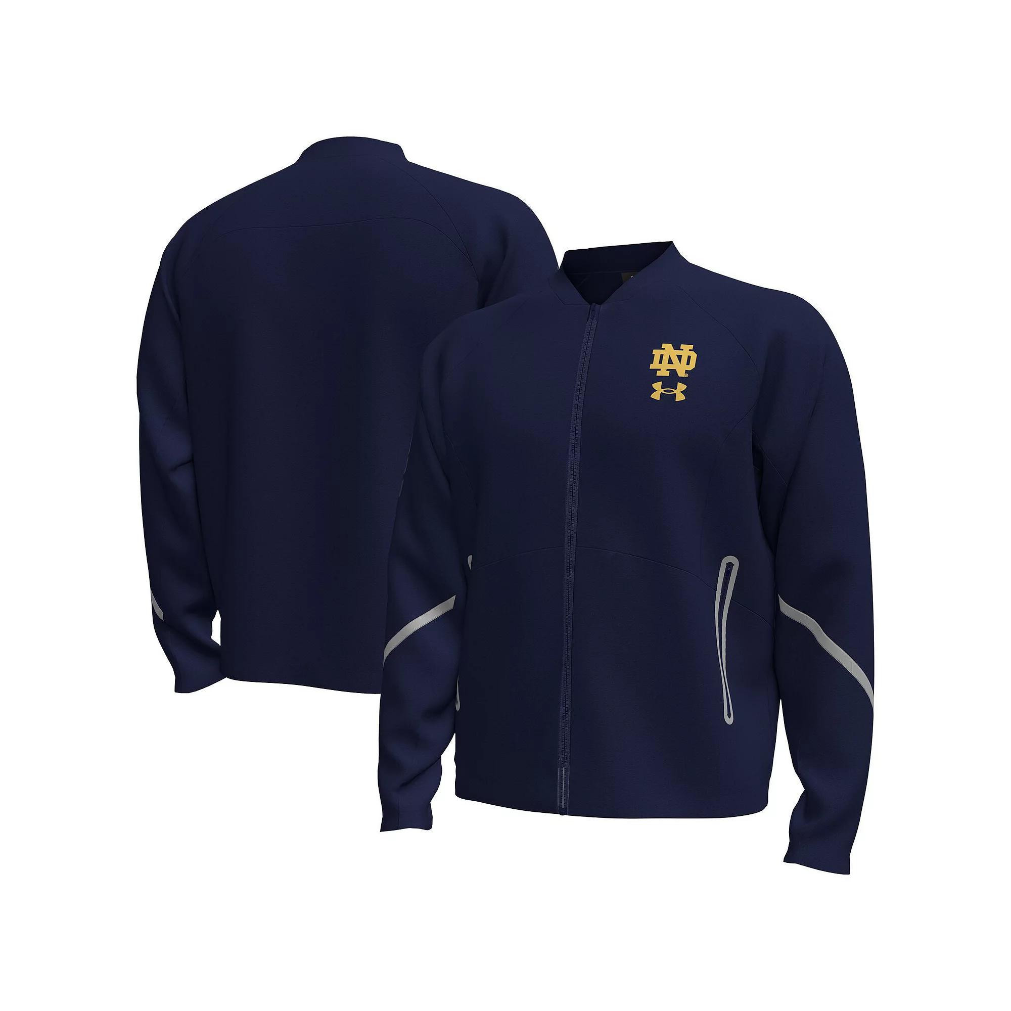 Men's Under Armour  Navy Notre Dame Fighting Irish Unstoppable Full-Zip Bomber Jacket, Size: Large, Blue Product Image