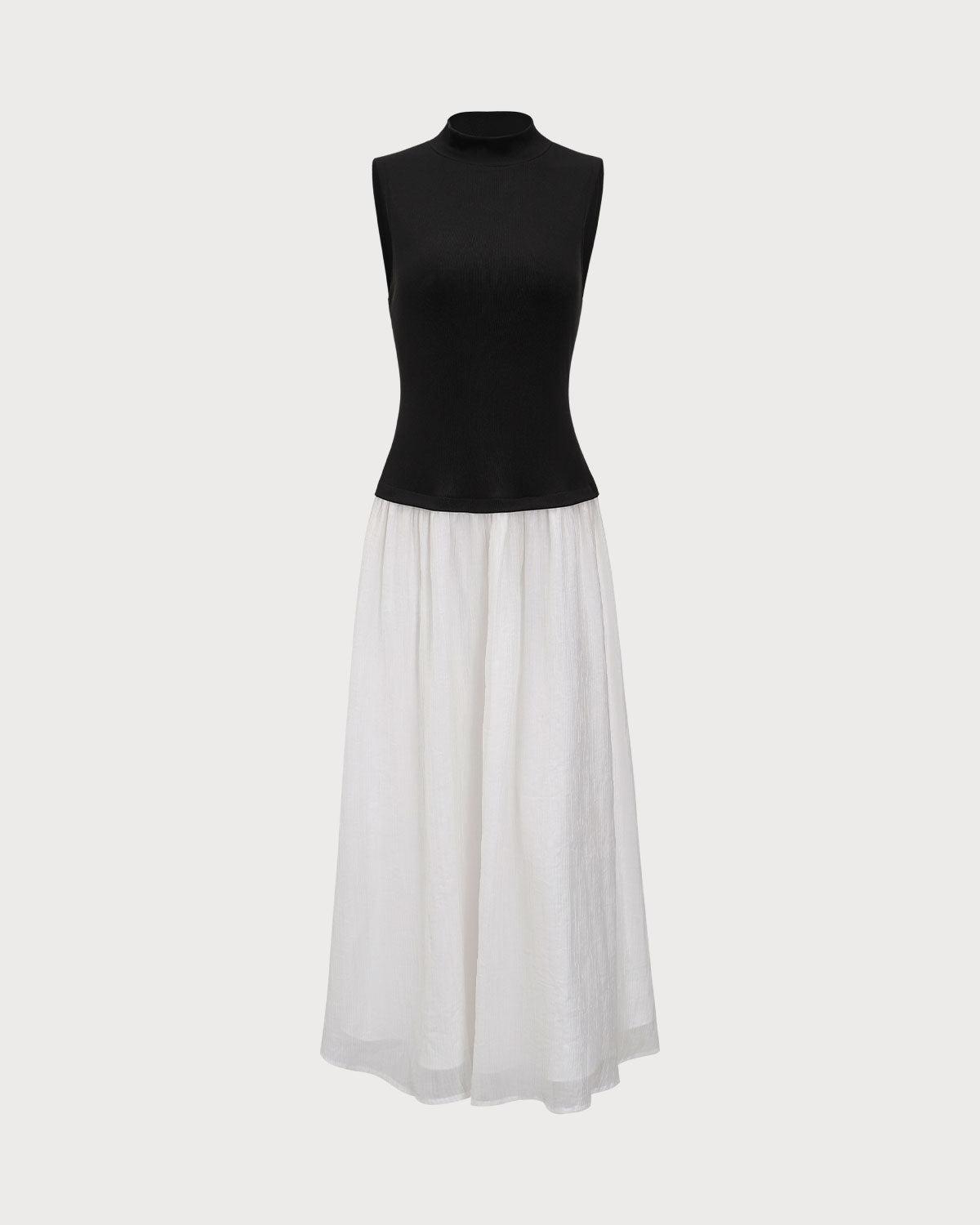 Black Contrasting Knit Ribbed Maxi Dress Product Image
