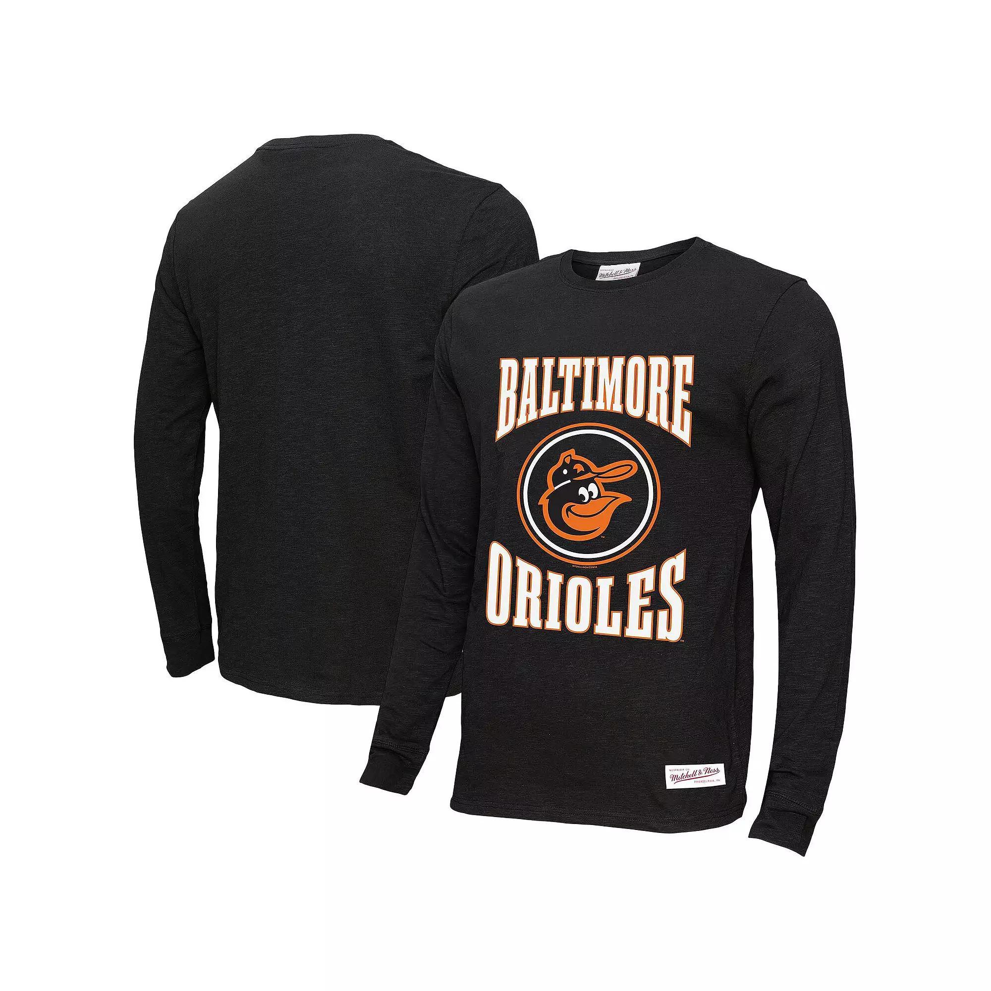 Men's Mitchell & Ness Black Baltimore Orioles Arched Logo Slub Long Sleeve T-Shirt, Size: Small Product Image