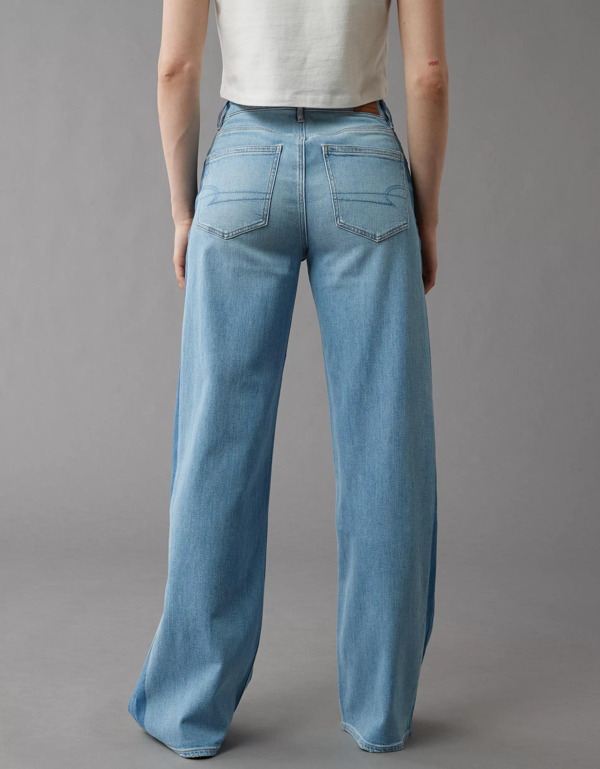 AE Dreamy Drape Stretch Side Stripe Super High-Waisted Baggy Wide-Leg Jean Product Image