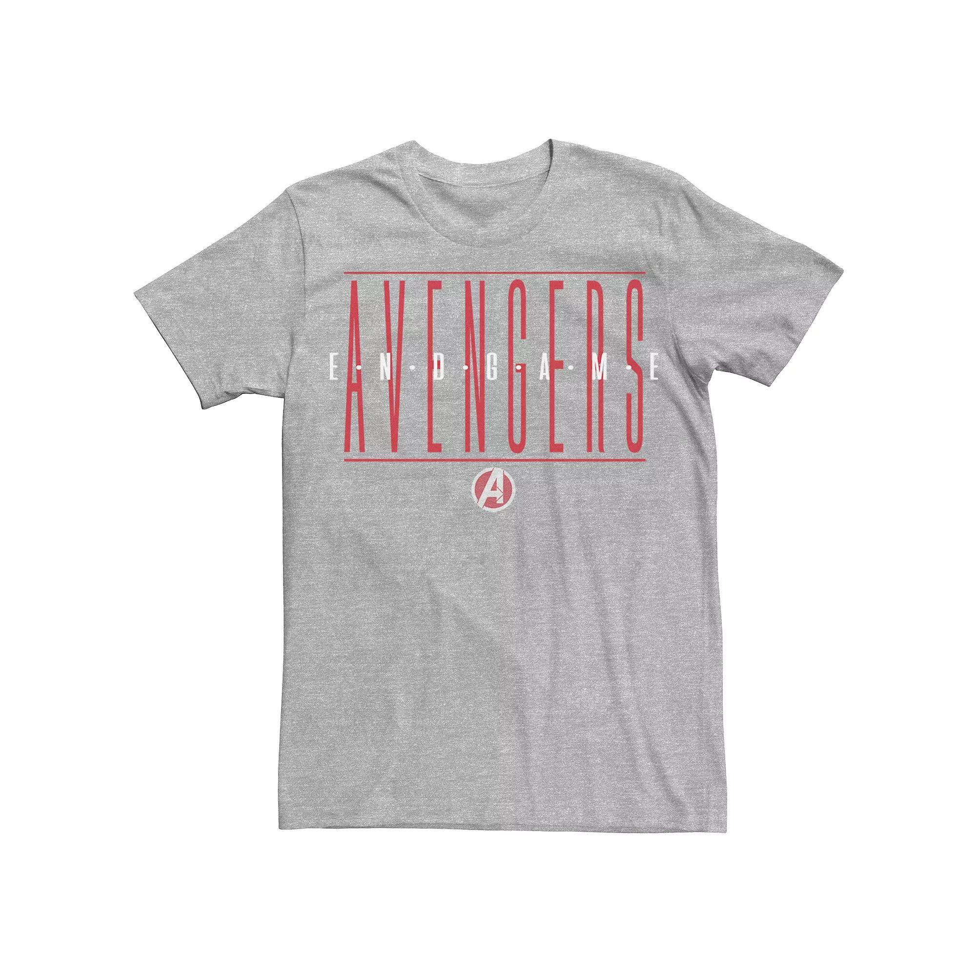 Men's Marvel Avengers Endgame Strike Through Text Tee, Size: Large, Athletic Grey Product Image