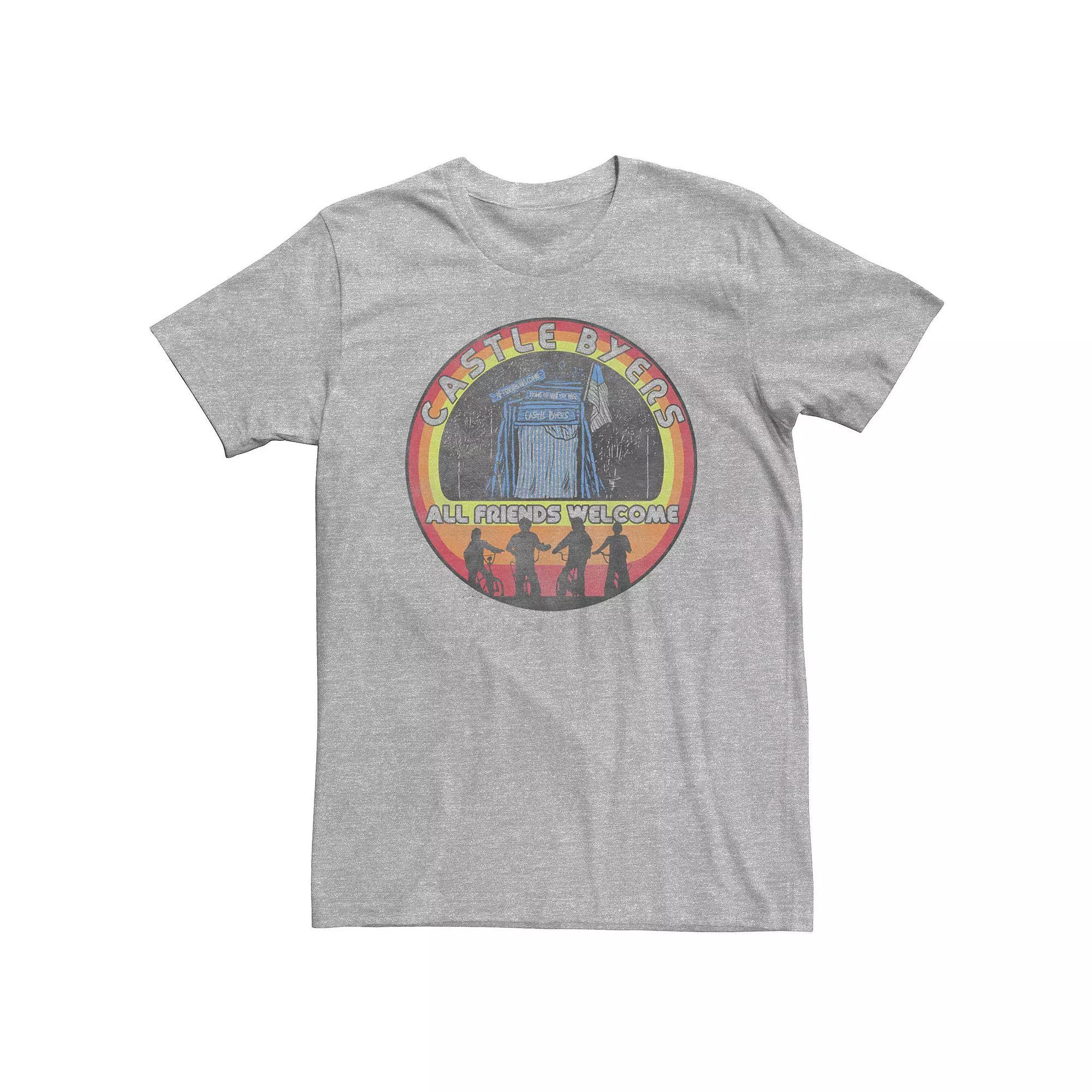 Big & Tall Stranger Things Group Shot Castle Byers All Friends Welcome Tee, Men's, Size: 3XL, Athletic Grey Product Image