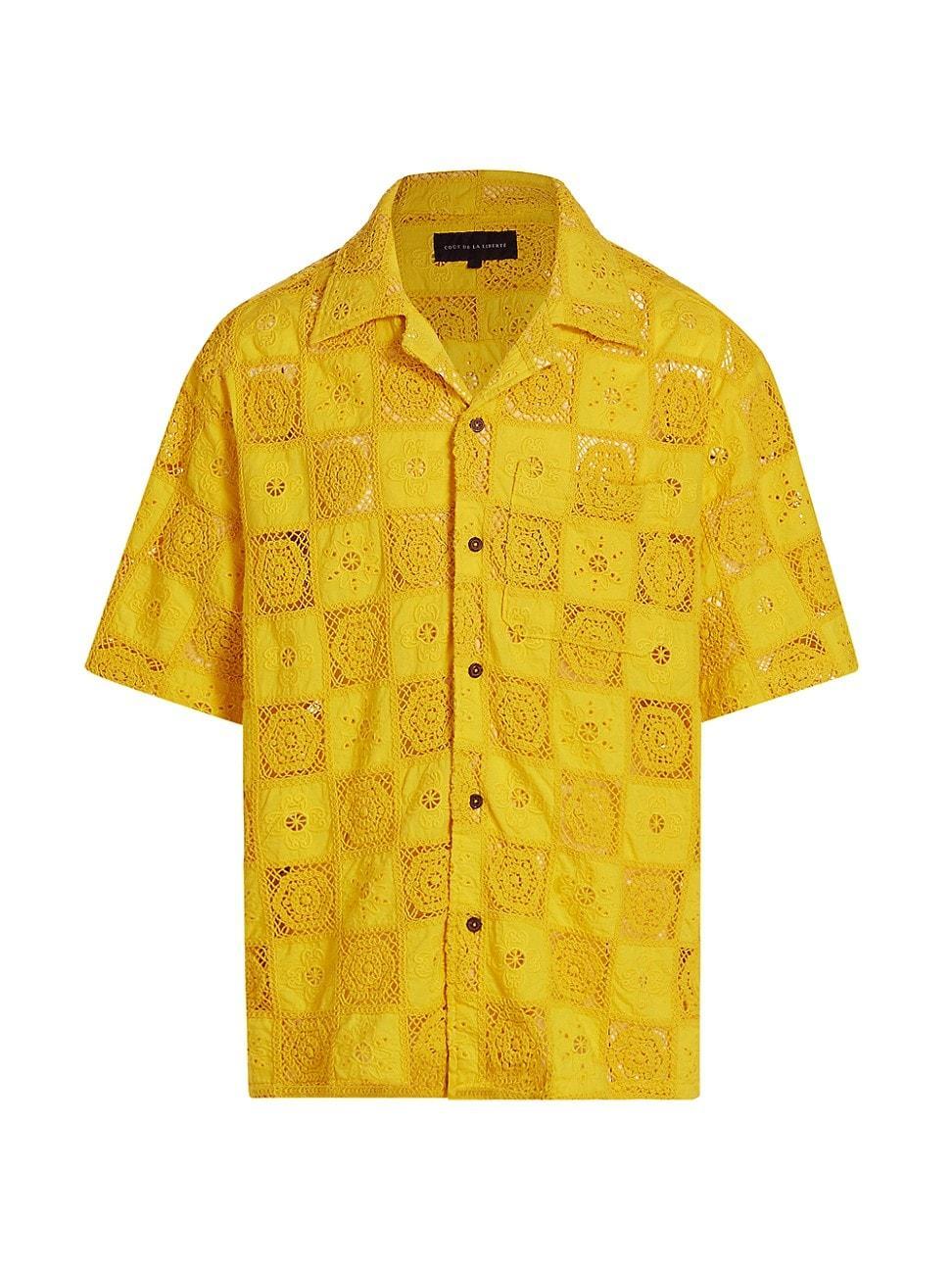 Mens Robbie Embroidered Laser-Cut Camp Shirt Product Image