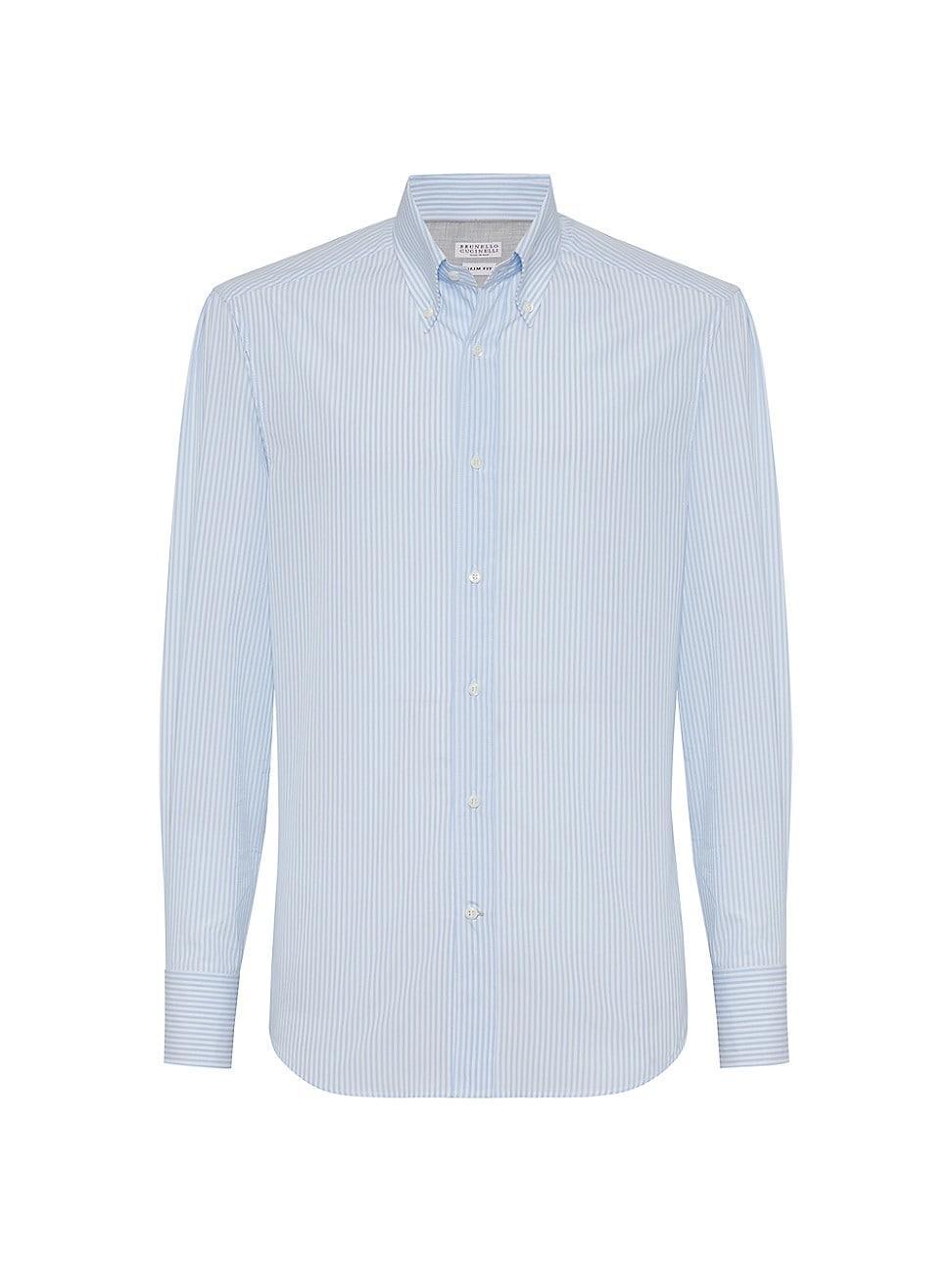 Mens Striped Cotton Slim-Fit Shirt with Button Down Collar Product Image