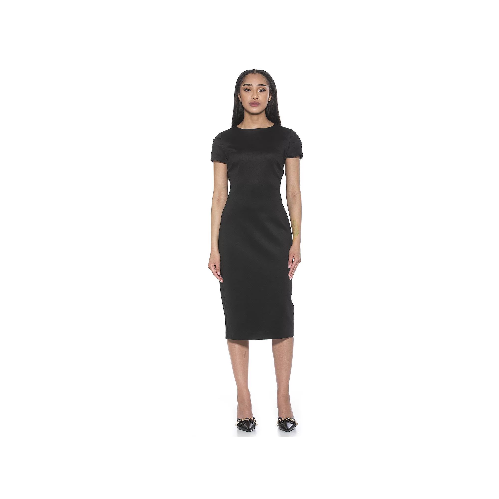 Women's ALEXIA ADMOR Crysta Draped-Sleeve Midi Sheath Dress, Size: Large, Black Product Image