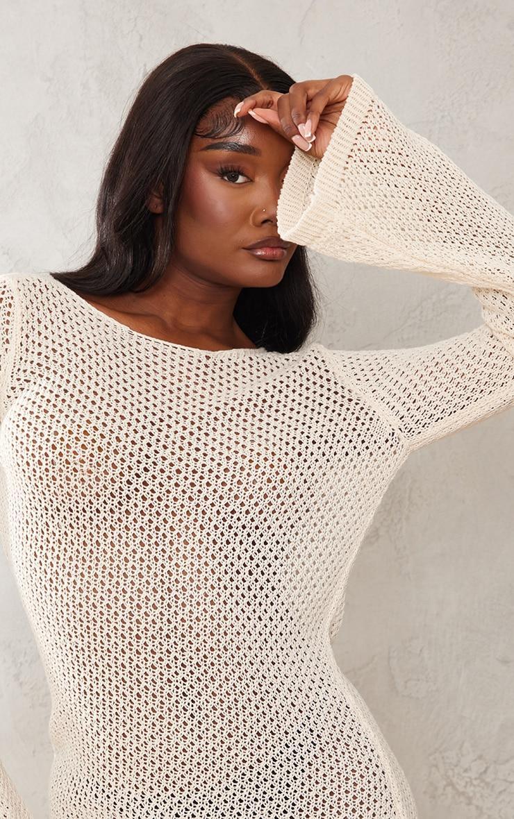 Tall Cream Long Sleeve Knitted Mini Dress Product Image