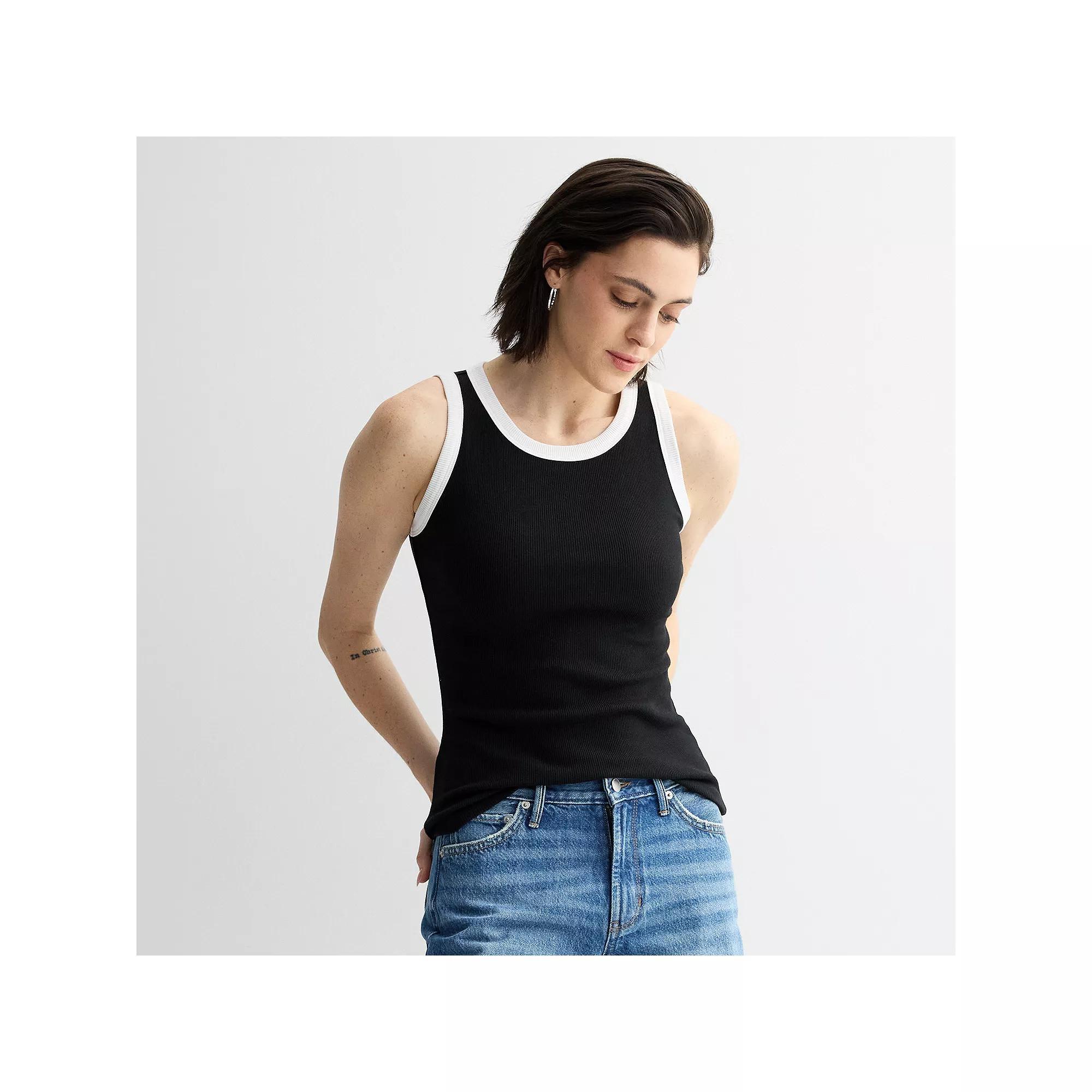 Women's Sonoma Goods For Life® High Neck Layering Tank Top, Size: Medium, Black Colorblock Product Image