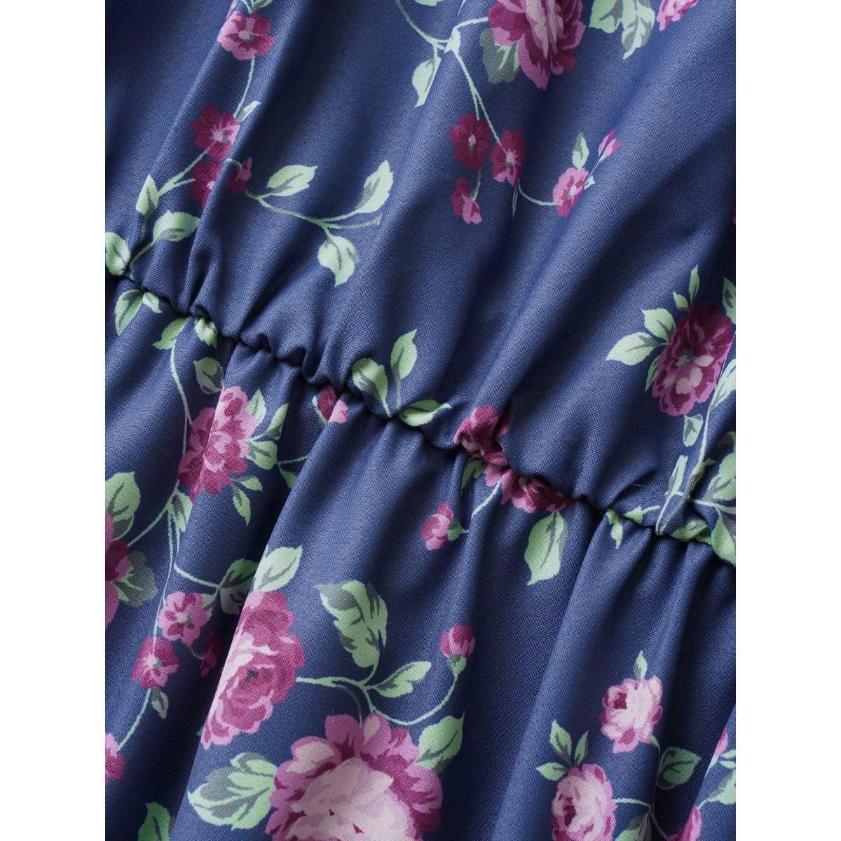 Plus Size Floral Off Shoulder Belted Frill Trim Dress SlateGray Women Resort Gathered One-shoulder neck Short sleeve Curvy Midi Dress BloomChic 22-24/3X Product Image