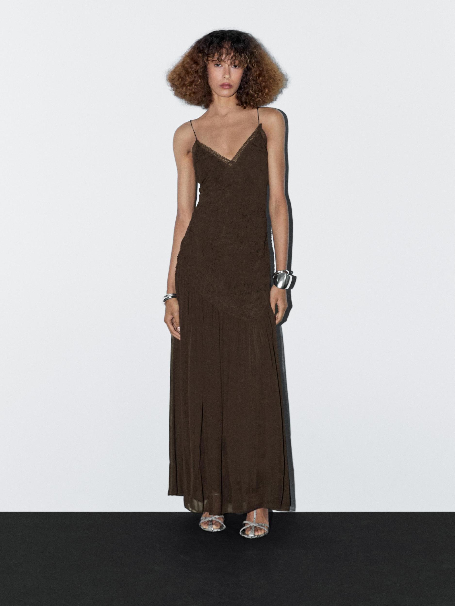Long slip dress with gathered detail Product Image