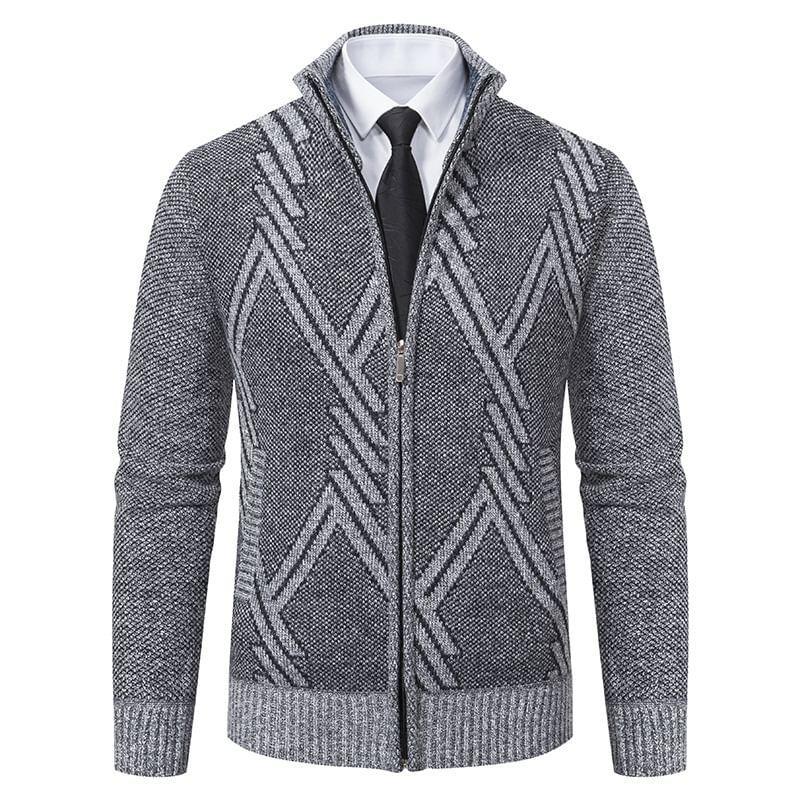 Stand Collar Patterned Zip Up Cardigan Product Image