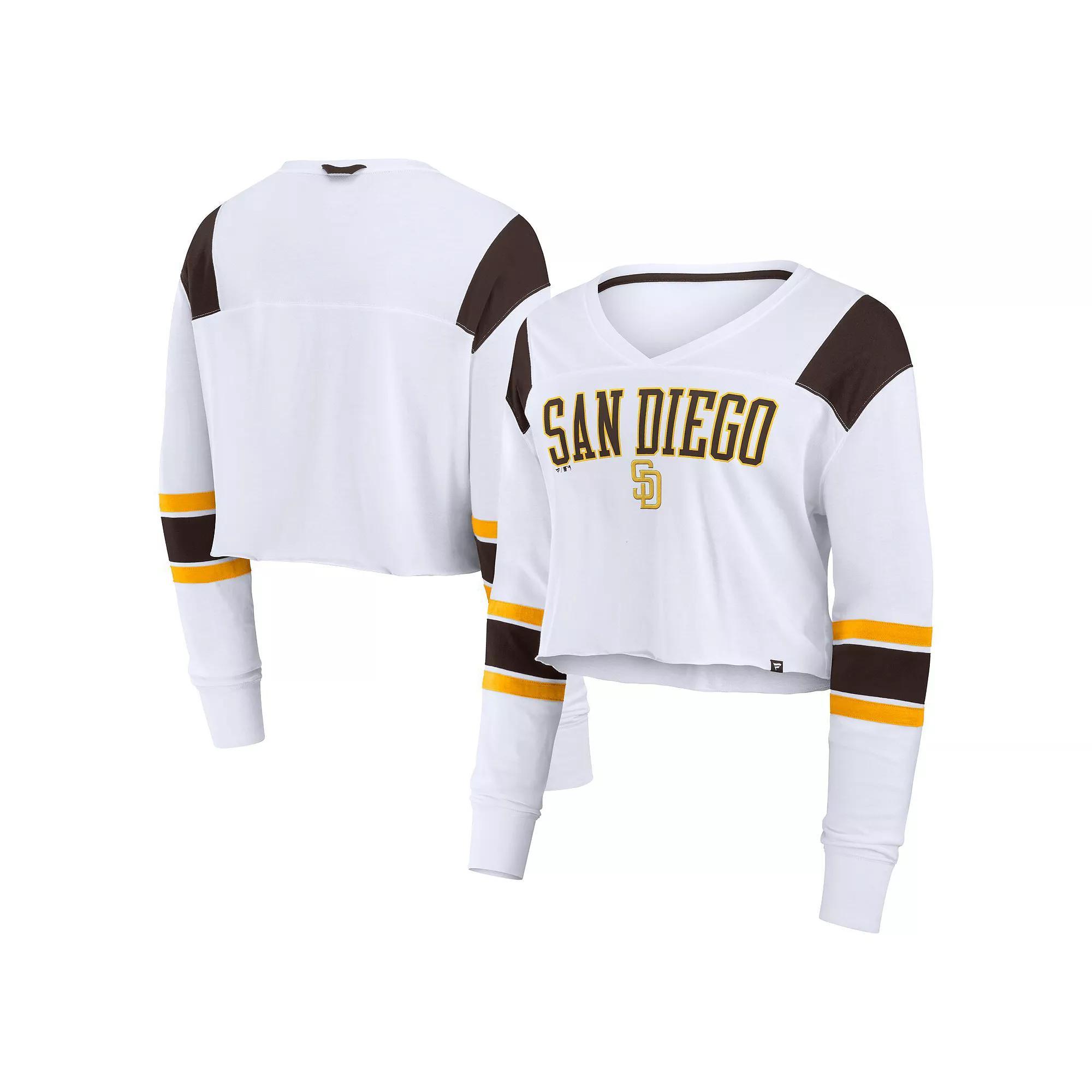 Women's Fanatics  White San Diego Padres Stretch Cropped Fashion Long Sleeve T-Shirt, Size: 2XL Product Image