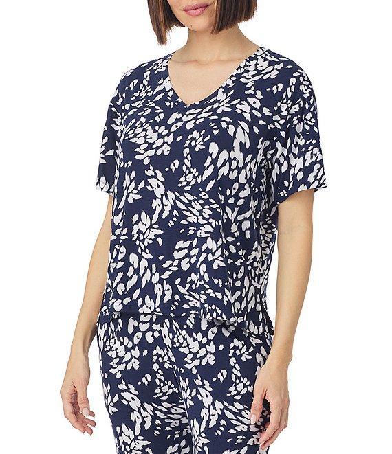 Donna Karan Inked Animal Print Short Sleeve V-Neck Coordinating Lounge Top Product Image