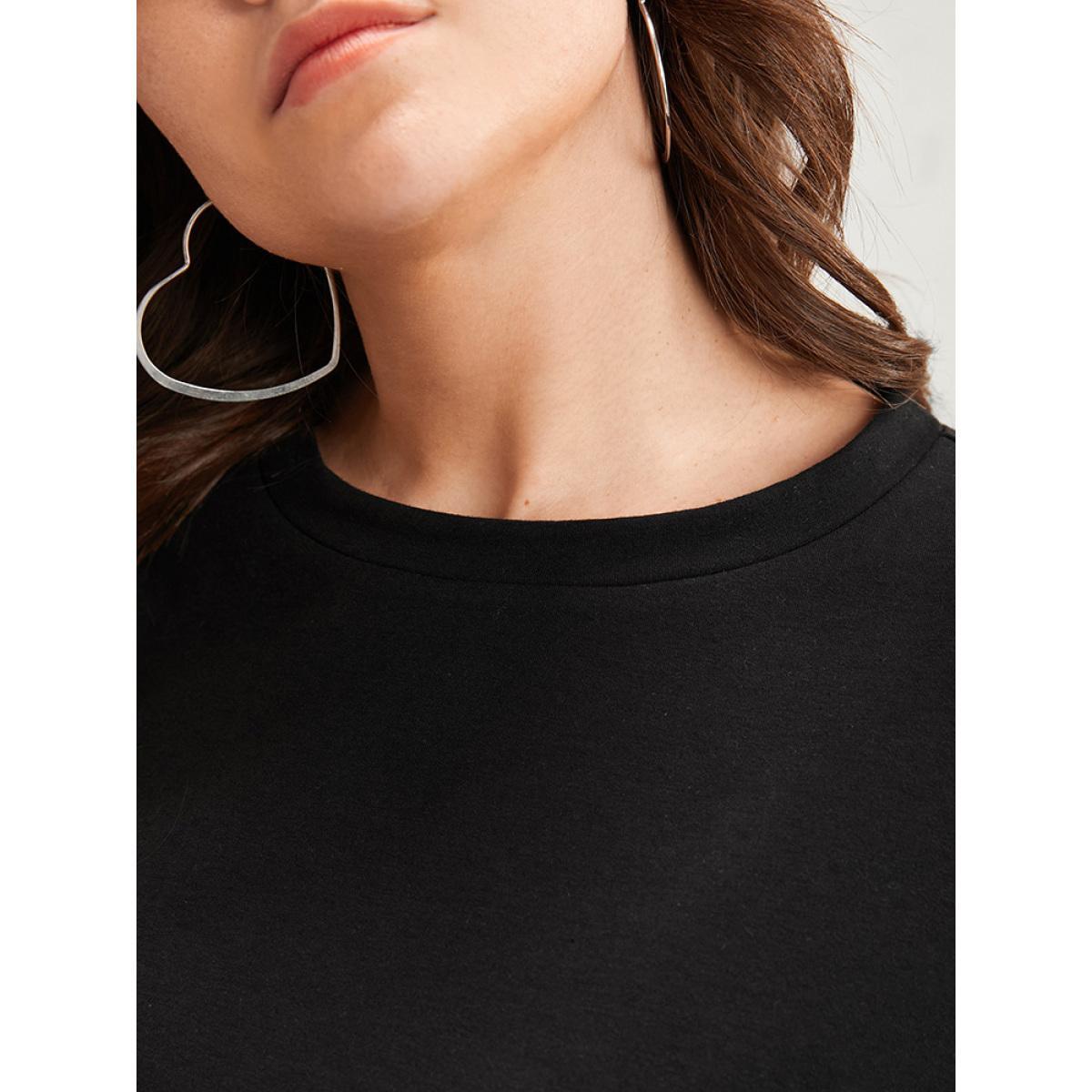 Plus Size Tartan Patchwork Round Neck Asymmetrical Hem Sweatshirt Women Black Elegant Patchwork Round Neck Dailywear Sweatshirts BloomChic 22-24/3X Product Image