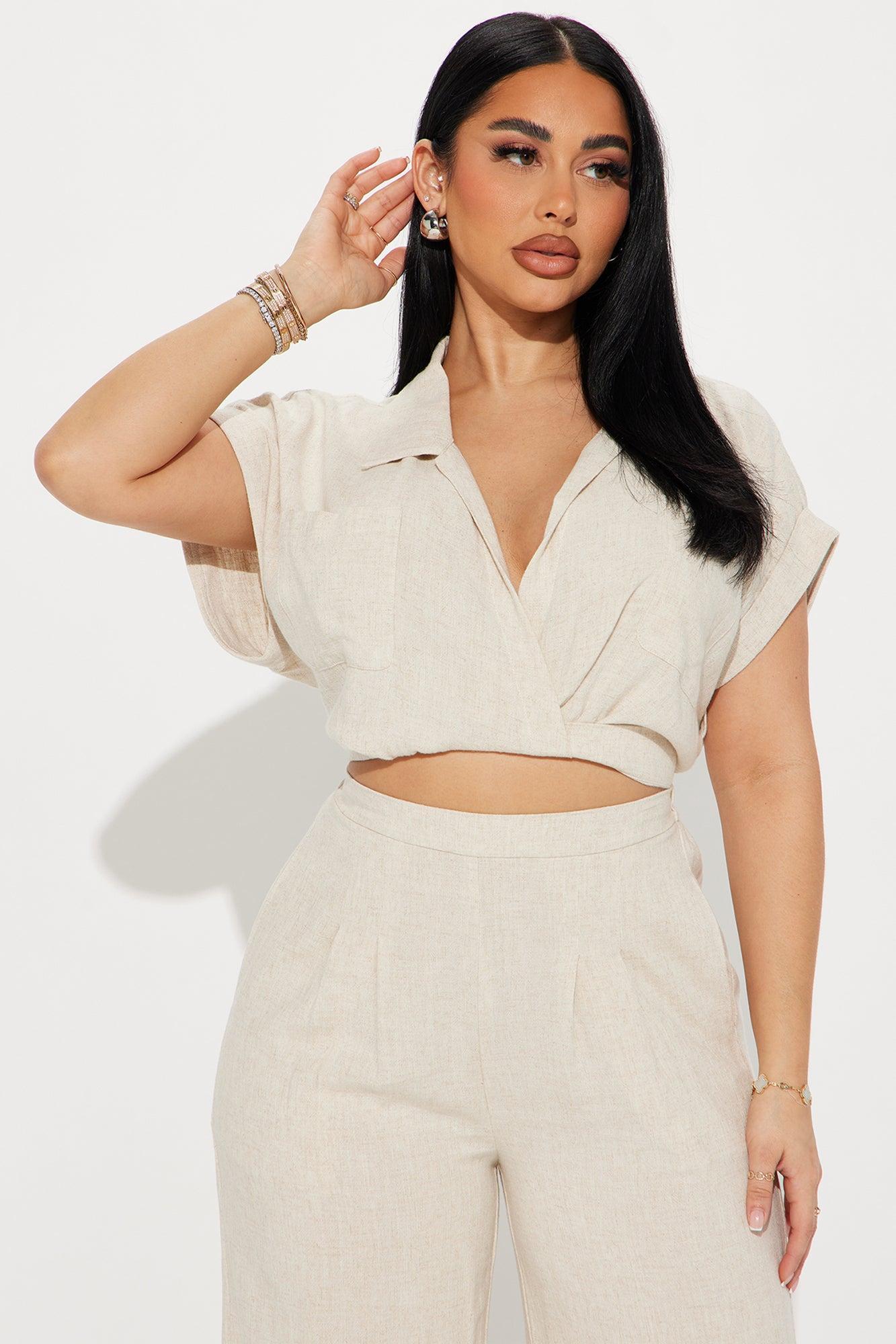 Andrea Linen Pant Set - Oatmeal Product Image