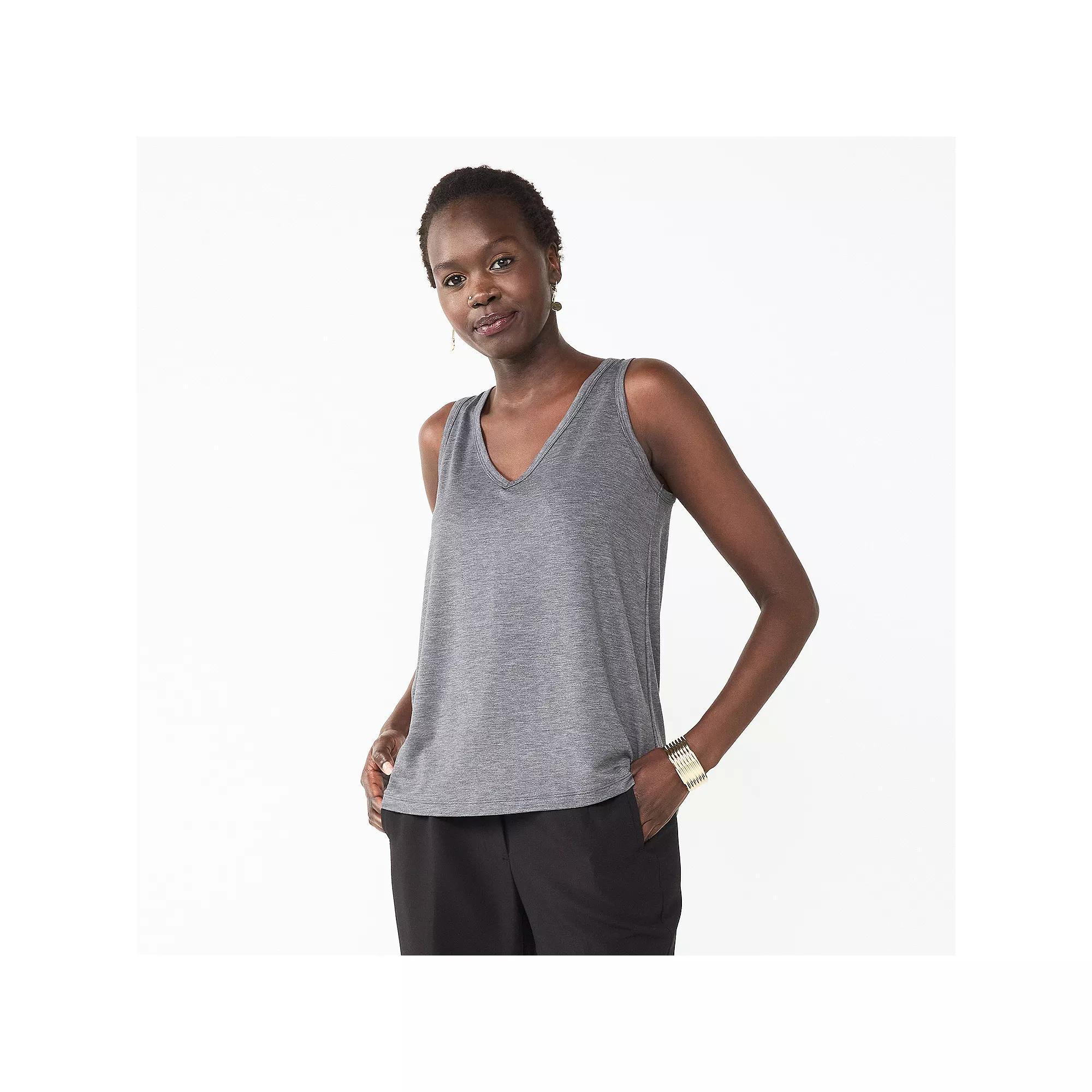 Women's Nine West Easy V-Neck Tank Top, Size: Large, Coal Grey Product Image
