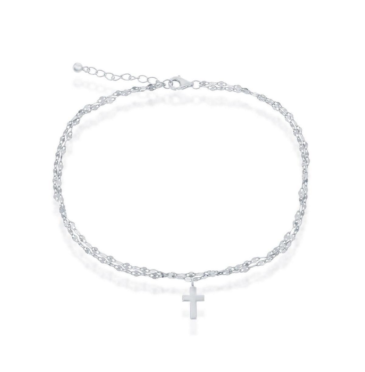 Mirror Chain Cross Charm Anklet, Women's, Size: 9-10" ADJ, Gold Tone Product Image