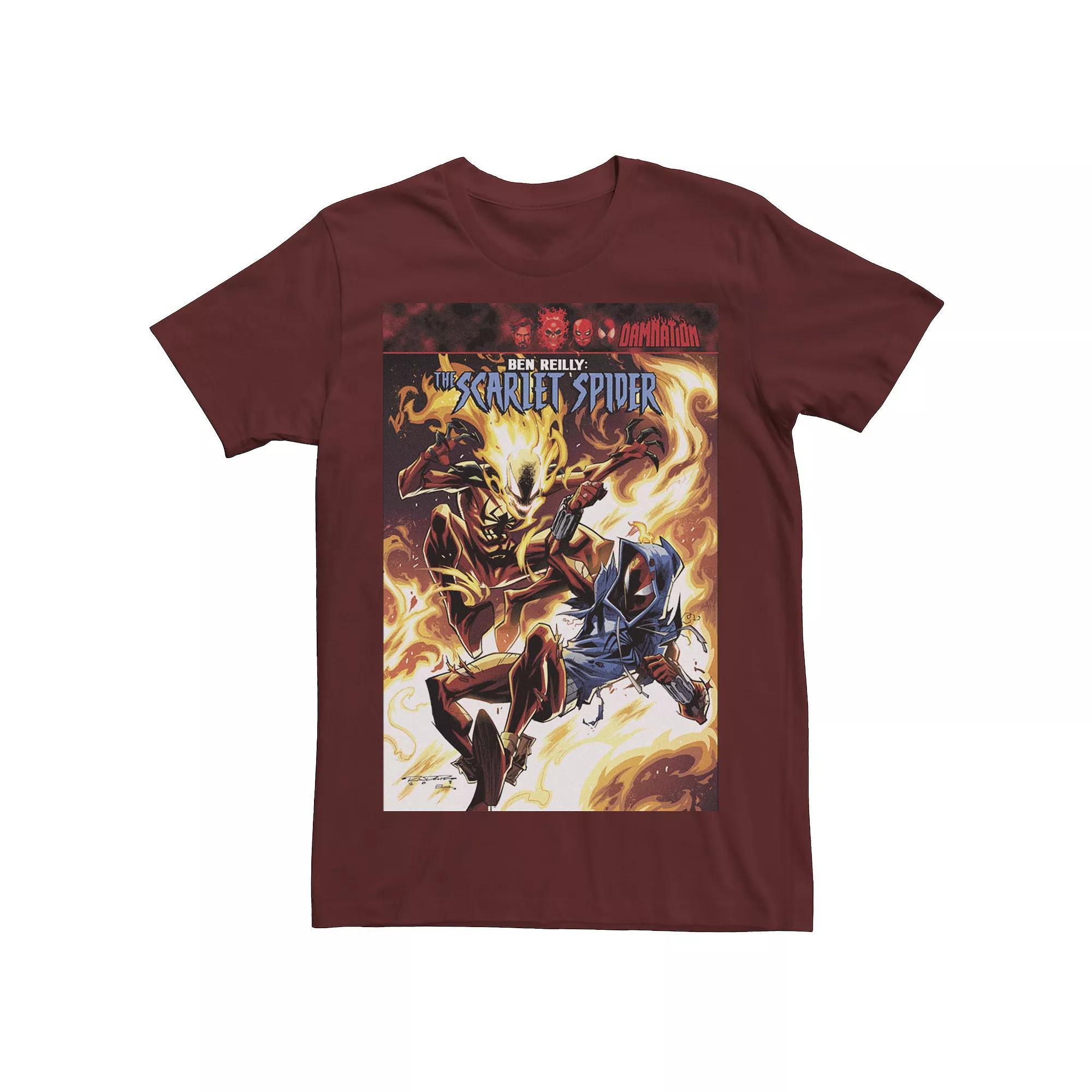 Men's Marvel Spider Man Flames Comic Cover Tee, Size: Medium, Red Product Image