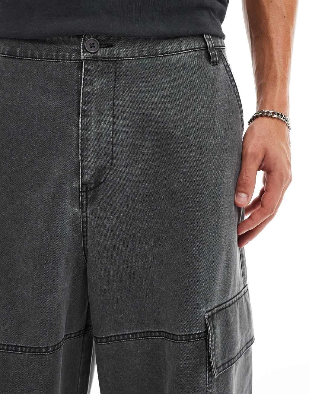 ASOS DESIGN baggy pants with oversized pockets in distressed gray Product Image