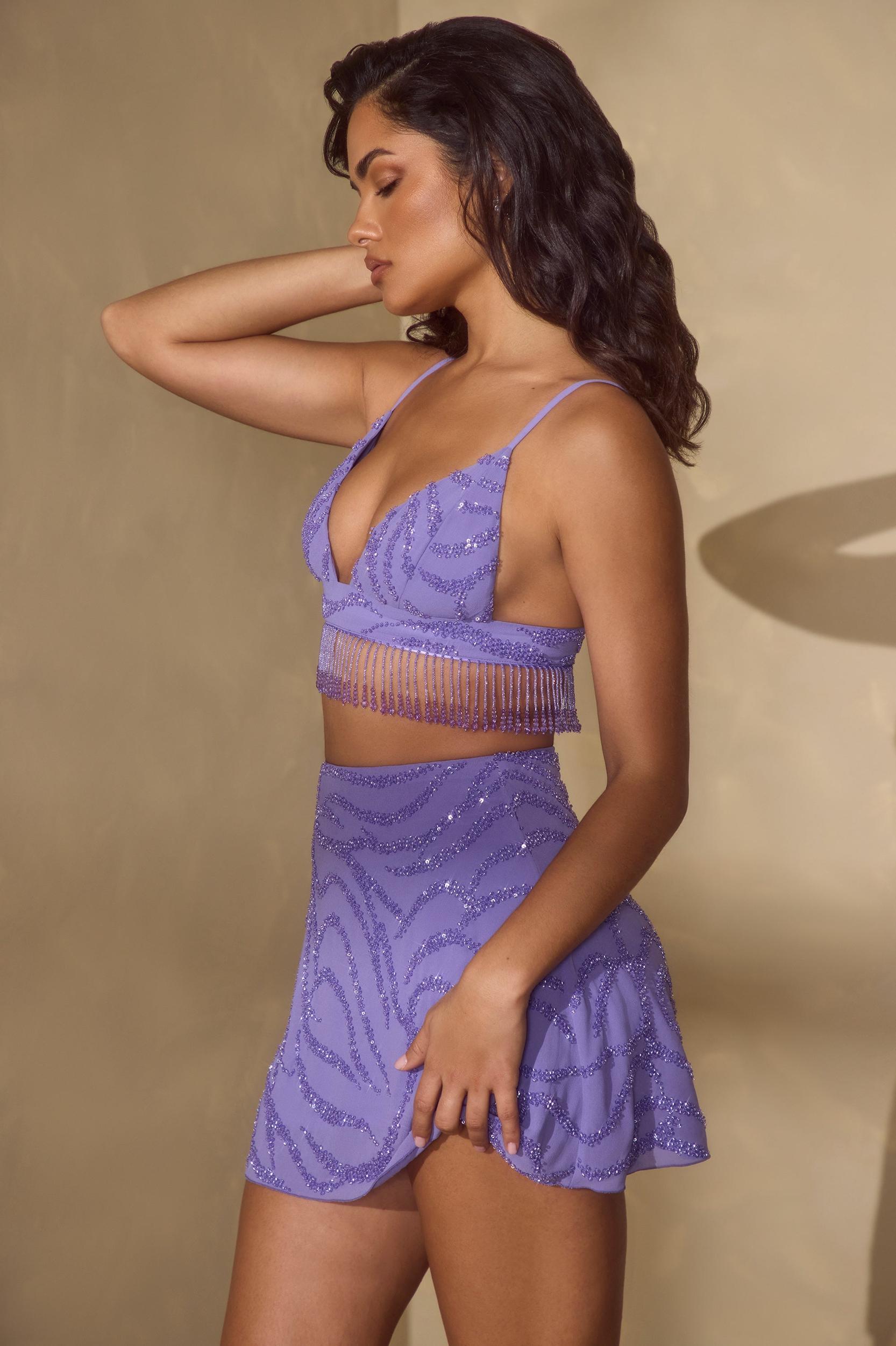 Embellished A-Line Mini Skirt in Purple Product Image