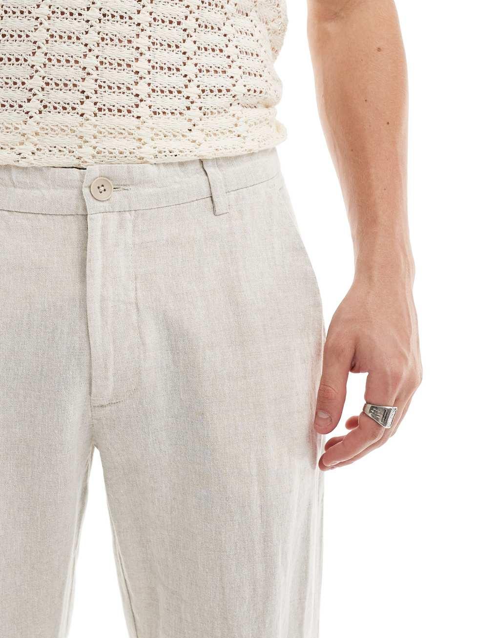 Selected Homme slim fit linen mix suit pants in beige Product Image