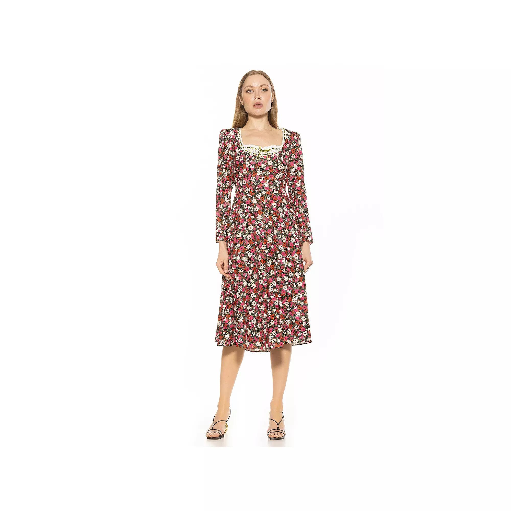 Women's ALEXIA ADMOR Zenaida Lace Portrait Neck Midi Dress, Size: 6, Ditzy Floral Product Image