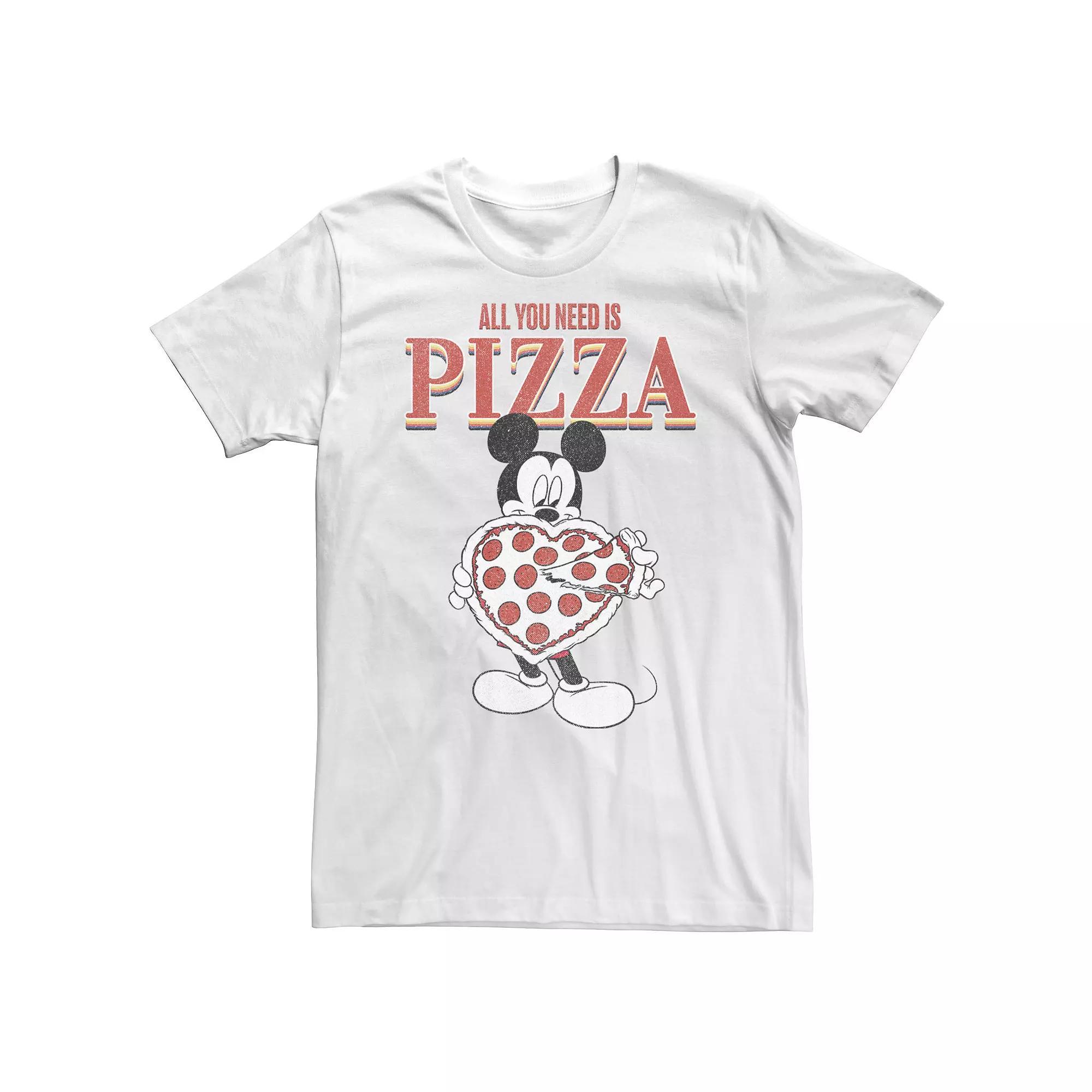 Big & Tall Disney Mickey & Friends Mickey All You Need Is Pizza Tee, Men's, Size: 4XL Tall, White Product Image