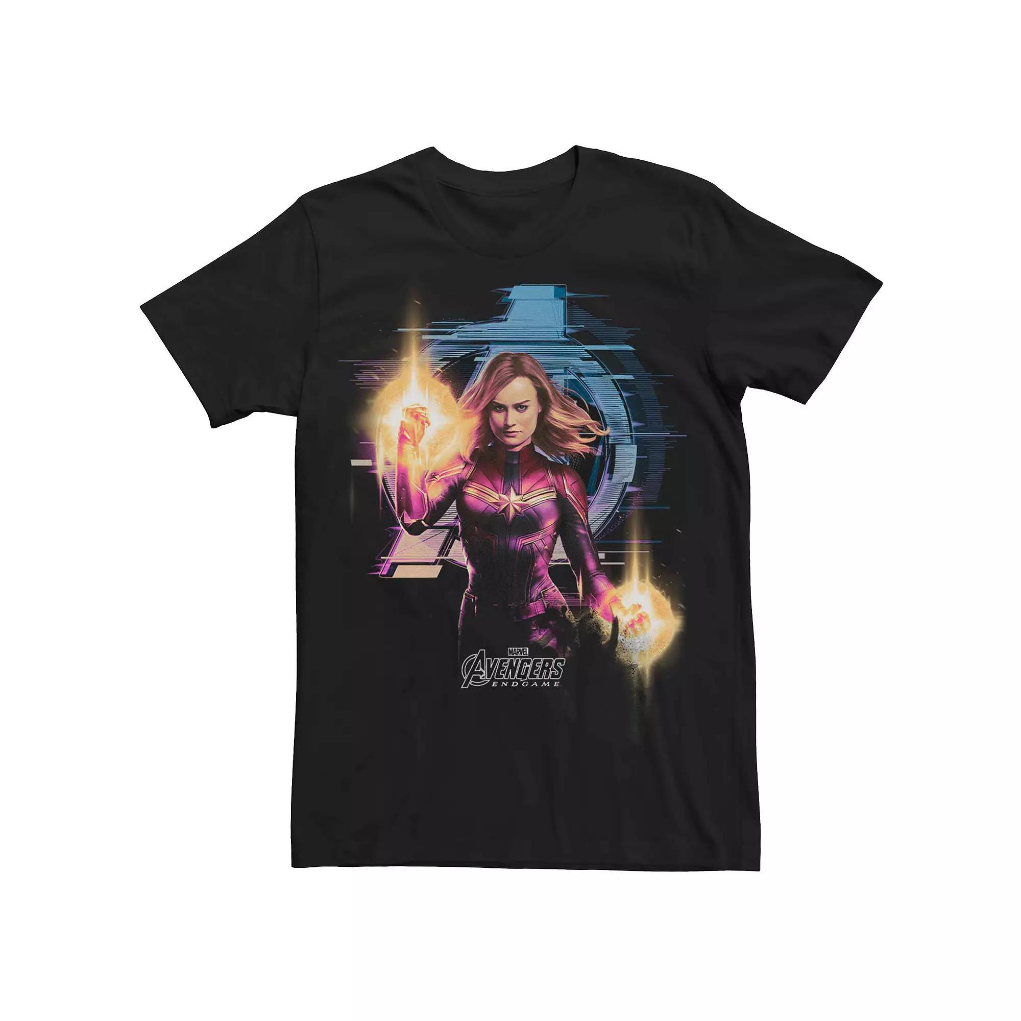 Men's Avengers Endgame Captain Marvel Glitch Logo Tee, Size: XL, Black Product Image