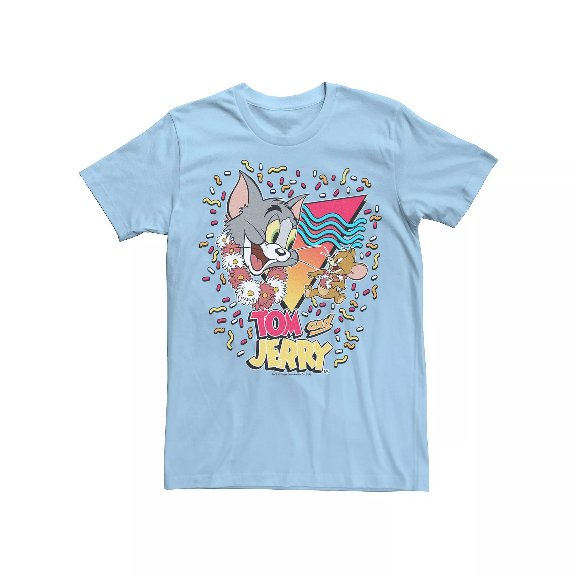 Men's Tom And Jerry Tropical 90's Confetti Portrait Tee, Size: XXL, Light Blue Product Image