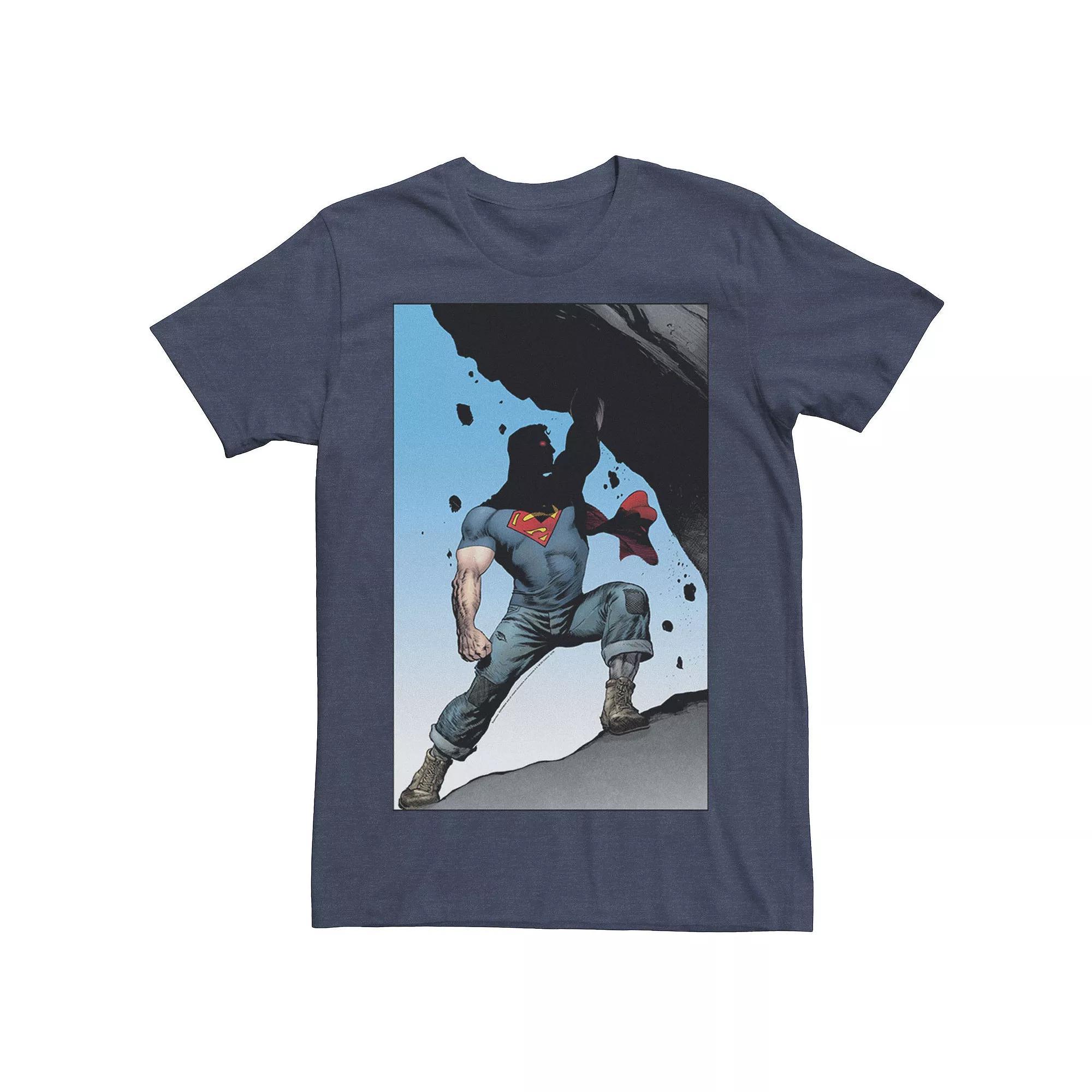 Mens DC Comics Superman Power Lift Comic Poster Tee Navy Grey Product Image