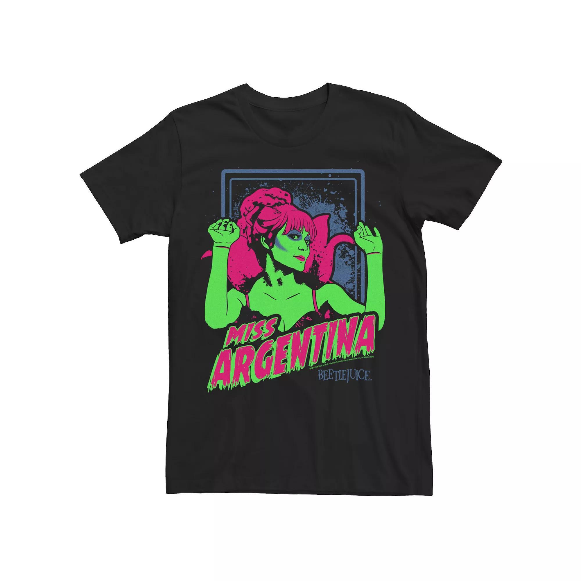 Men's Beetlejuice Miss Argentina Neon Poster Tee, Size: Medium, Black Product Image