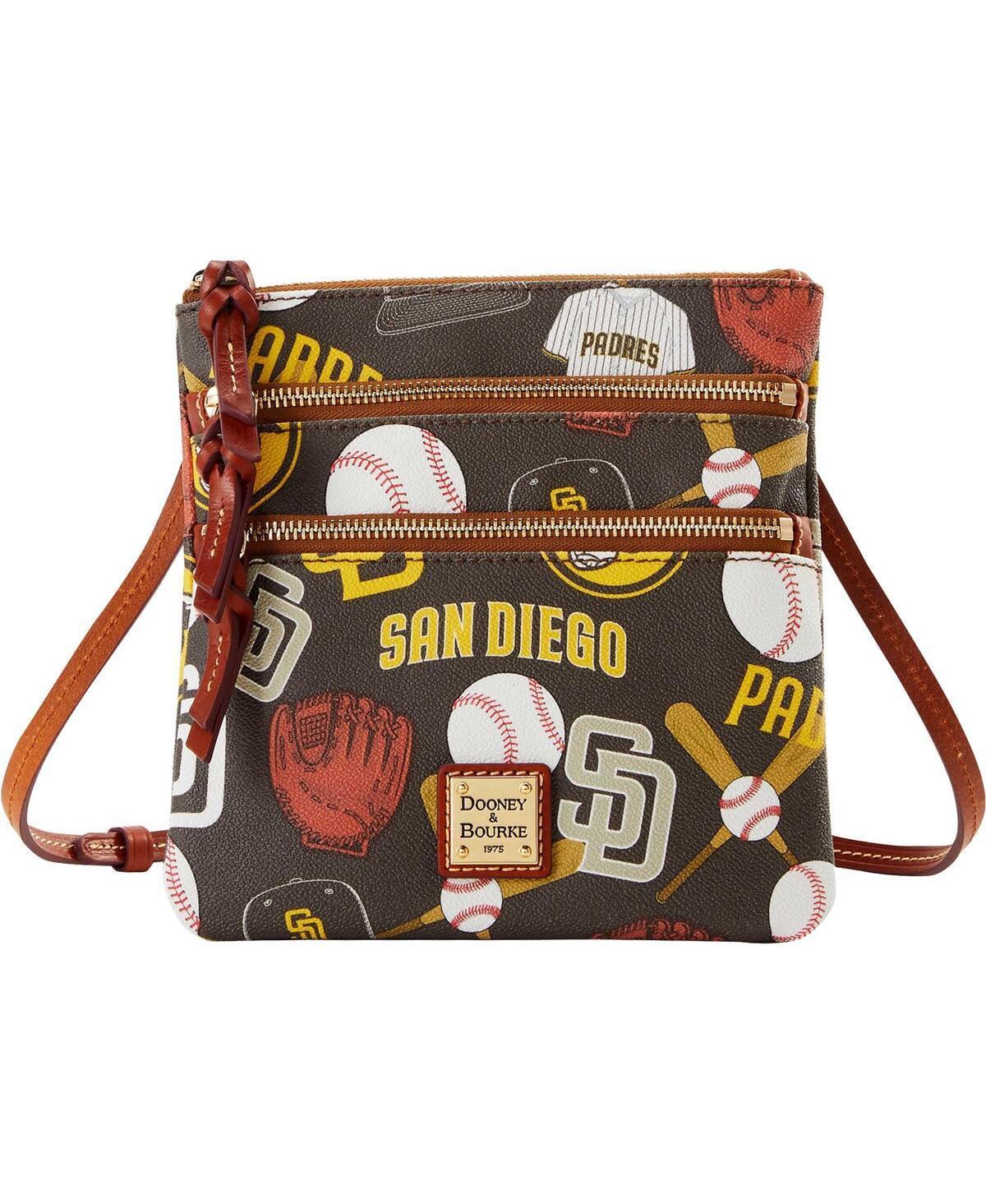 Dooney & Bourke Womens MLB Padres North South Triple Zip Crossbody Coated Cotton Shoulder Bag in Brown Product Image