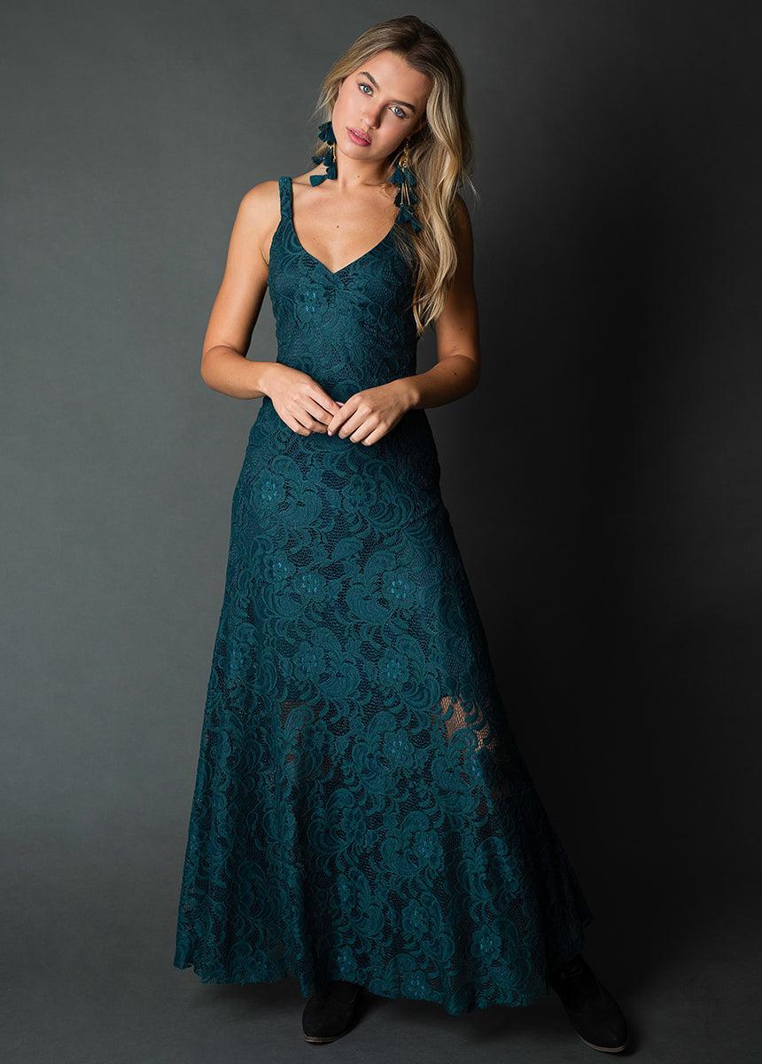 Carmel Slip Dress in Deep Teal Female Product Image