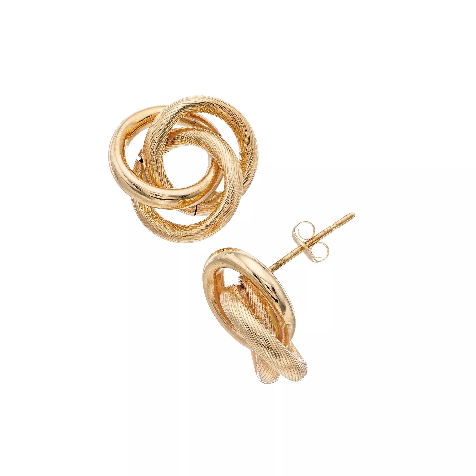 14k Gold Textured Love Knot Earrings, Womens Product Image