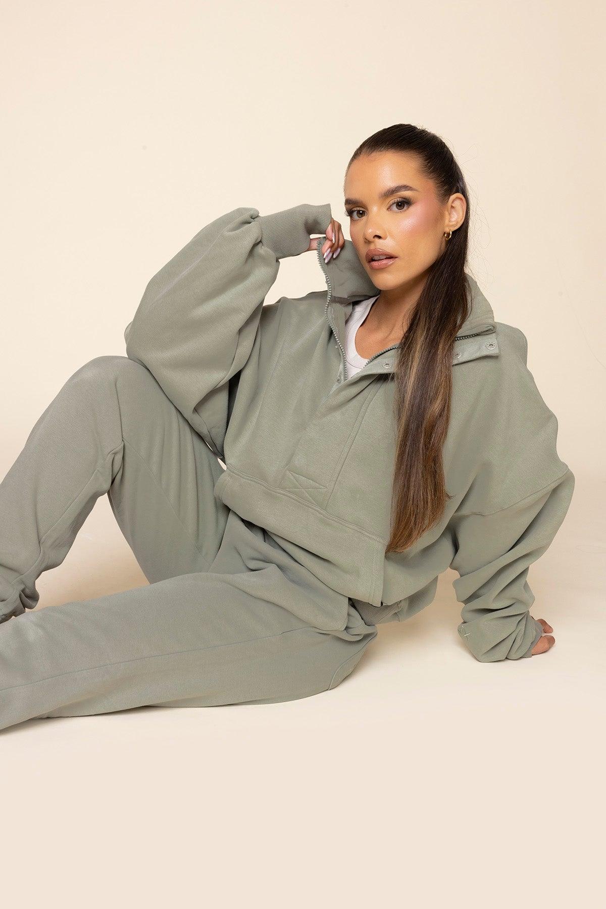Ooey Gooey Half Zip Sweater - Light Sage Product Image