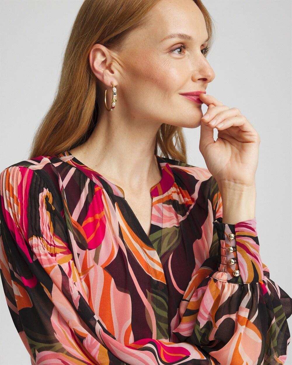 Pintuck Sleeve Orchid Print Blouse Product Image