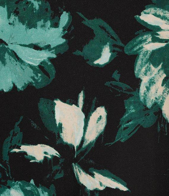 Kasper Petite Size Floral Print Split V-Neck 3/4 Flutter Sleeve Tunic Product Image