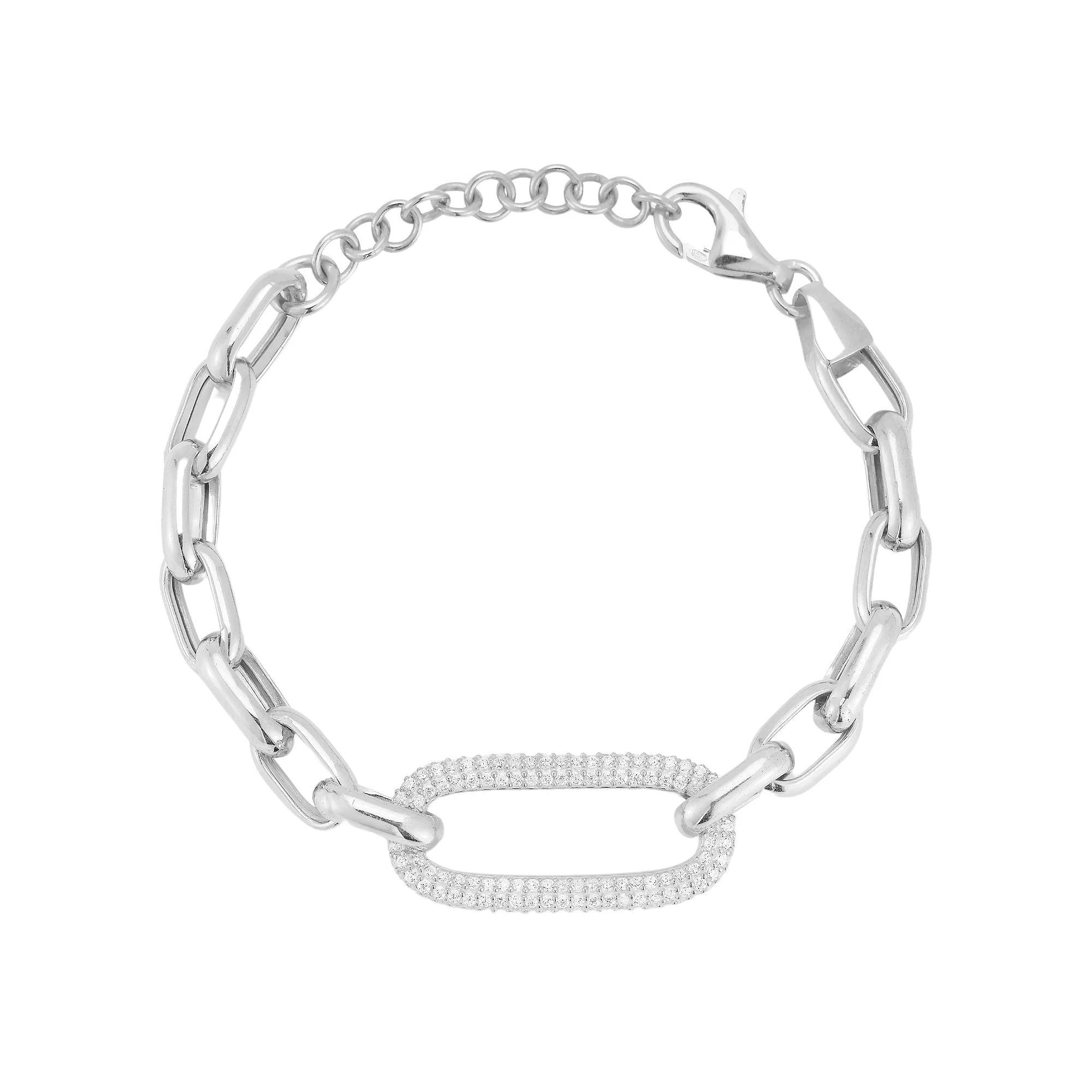 Sunkissed Sterling Sterling Silver Cubic Zirconia Pave Link Bracelet, Women's, Size: 7", Silver Tone Product Image