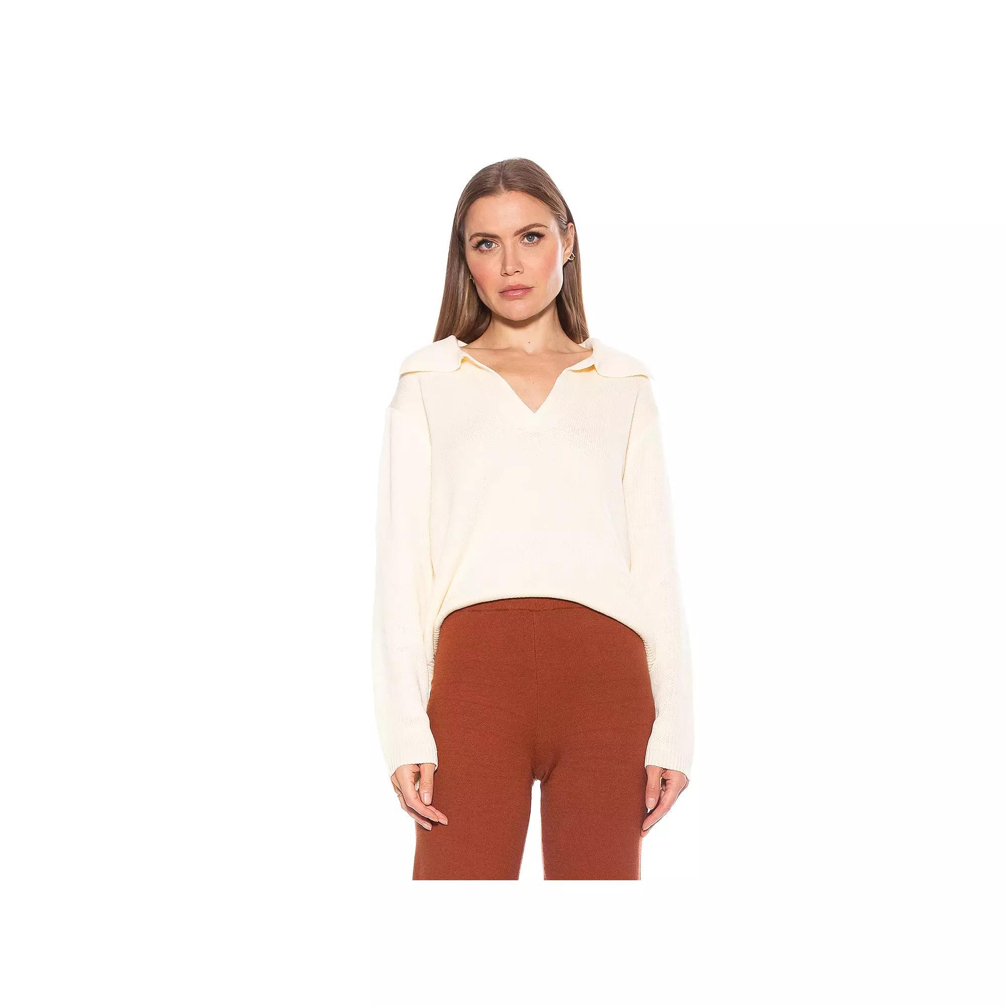Women's ALEXIA ADMOR Evander Retro Collar Oversized Ruby Shirt, Size: Medium, Ivory Product Image