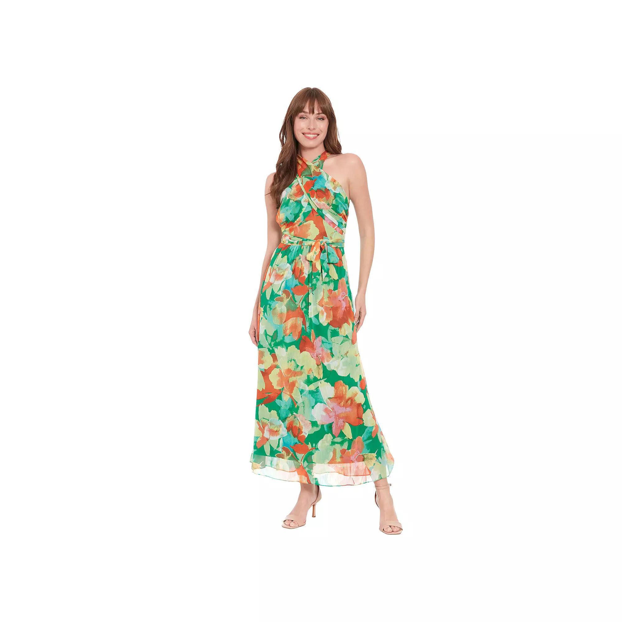 Women's London Times Floral Wrap Halter Maxi Dress, Size: 6, Green Team Product Image