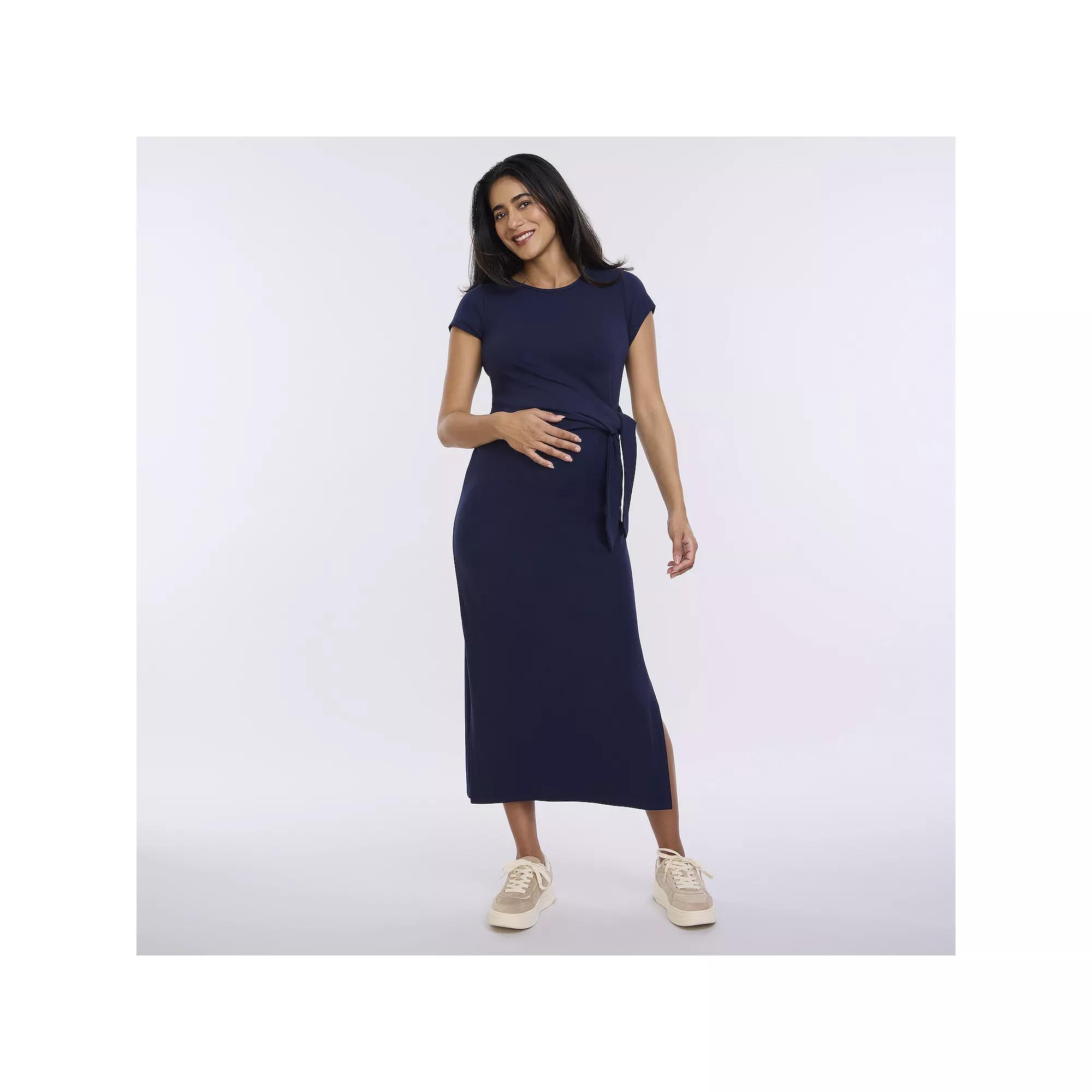 Maternity Motherhood Tie Detail Midi Dress, Women's, Size: Large-Mat, Blue Blazer Product Image