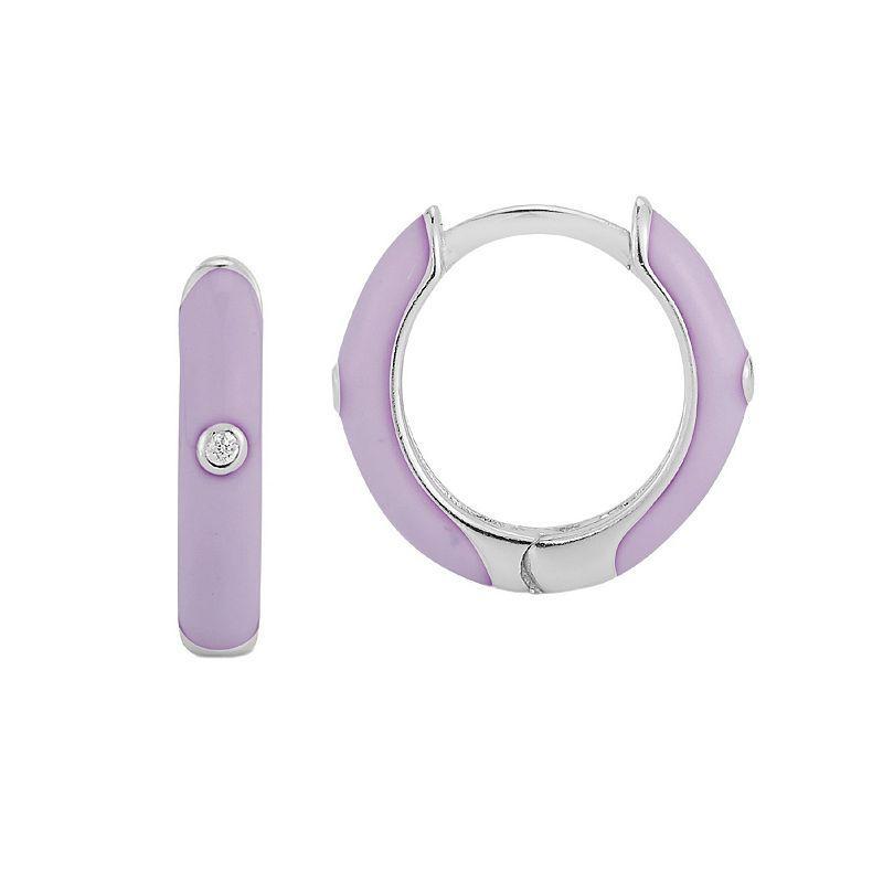 Sunkissed Sterling Cubic Zirconia & Enamel Huggie Earrings, Women's, Gold Tone Purple Product Image